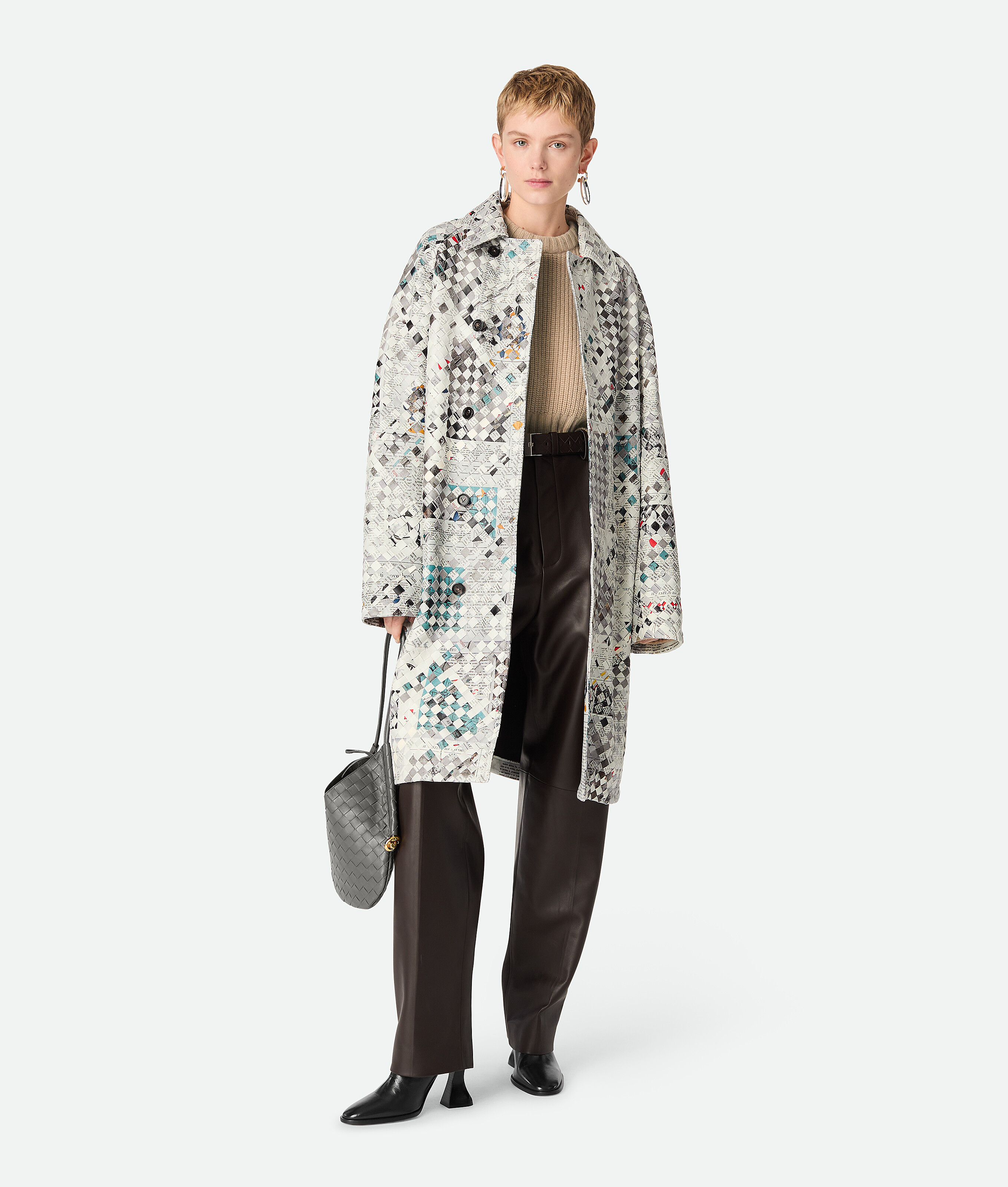Bottega Veneta Printed Intrecciato Leather Coat - Grey - Woman - 6 - Lambskin