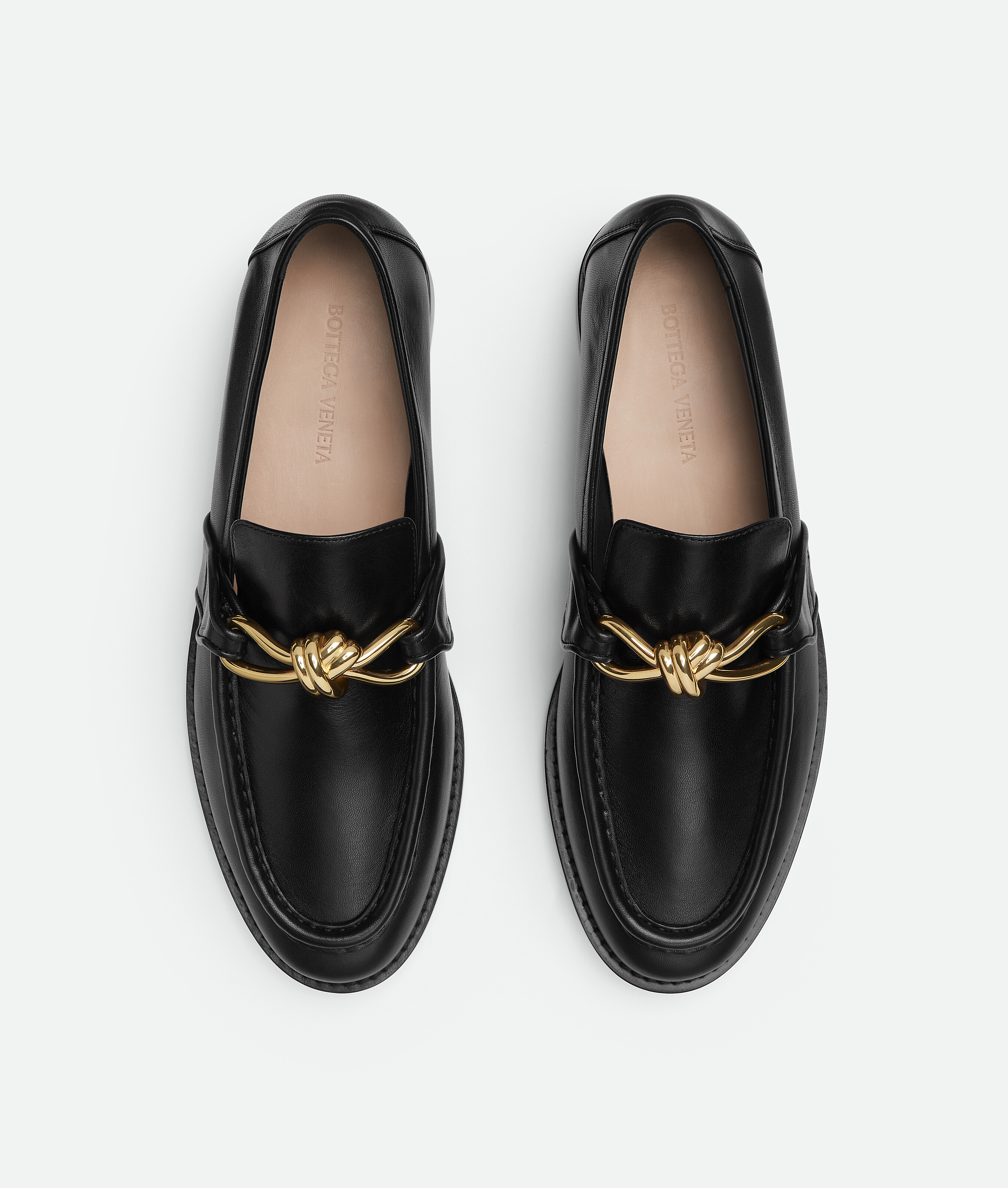 Bottega Veneta Astaire Leather Loafers Gold Detail In Black