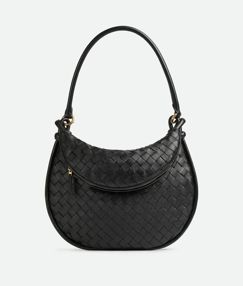 Gemelli Medium Leather Shoulder Bag in Black - Bottega Veneta