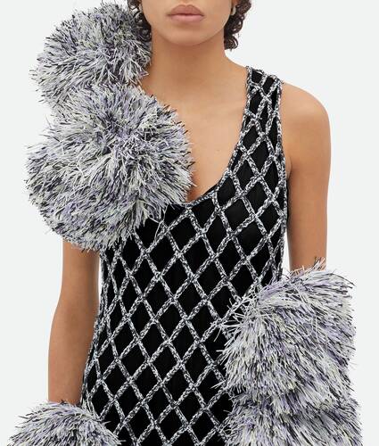 Paper Mesh Crochet Dress With Pompom