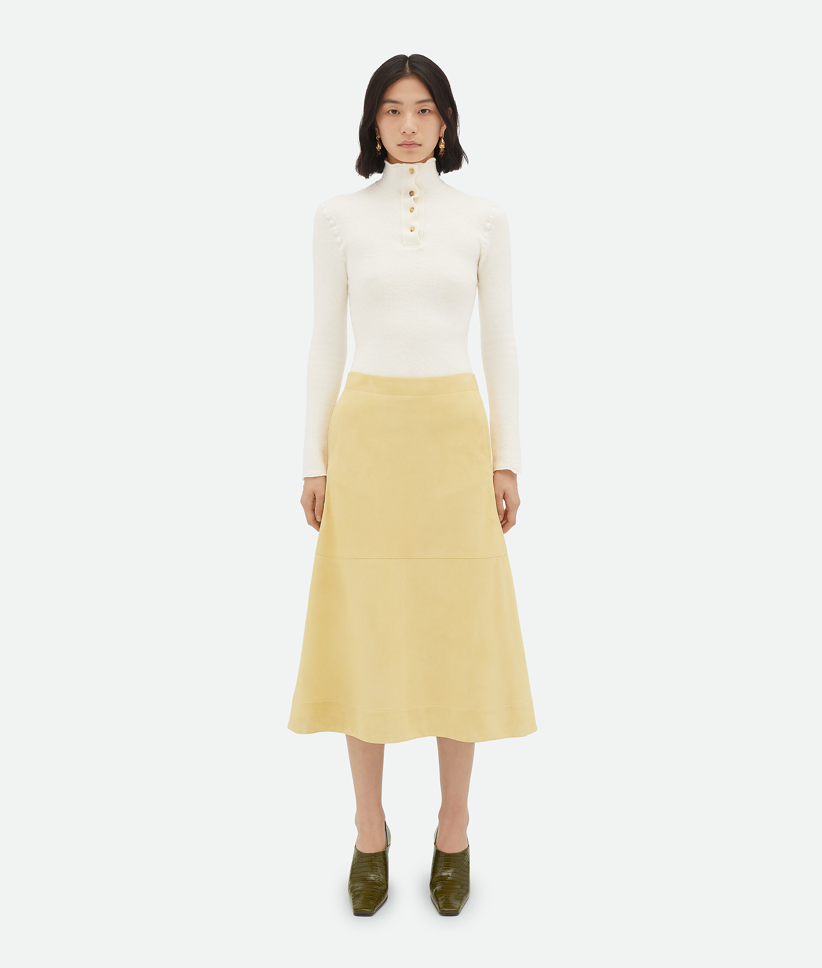 Shop Bottega Veneta Suede Leather Skirt In Buff