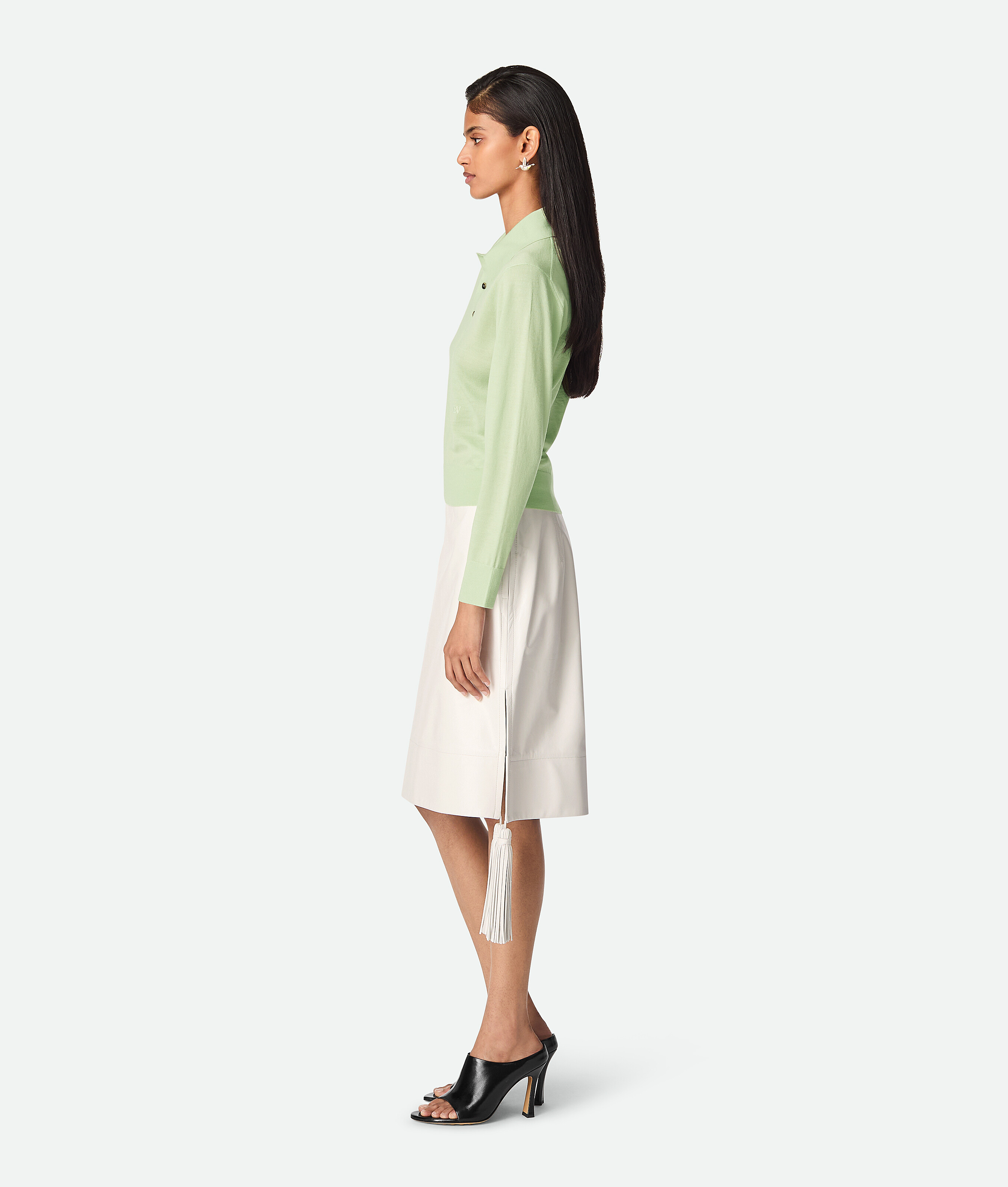 Bottega Veneta Green Polo With Classic Collar And Embroidered Logo On The Front In Light Cashmere Wo In Green