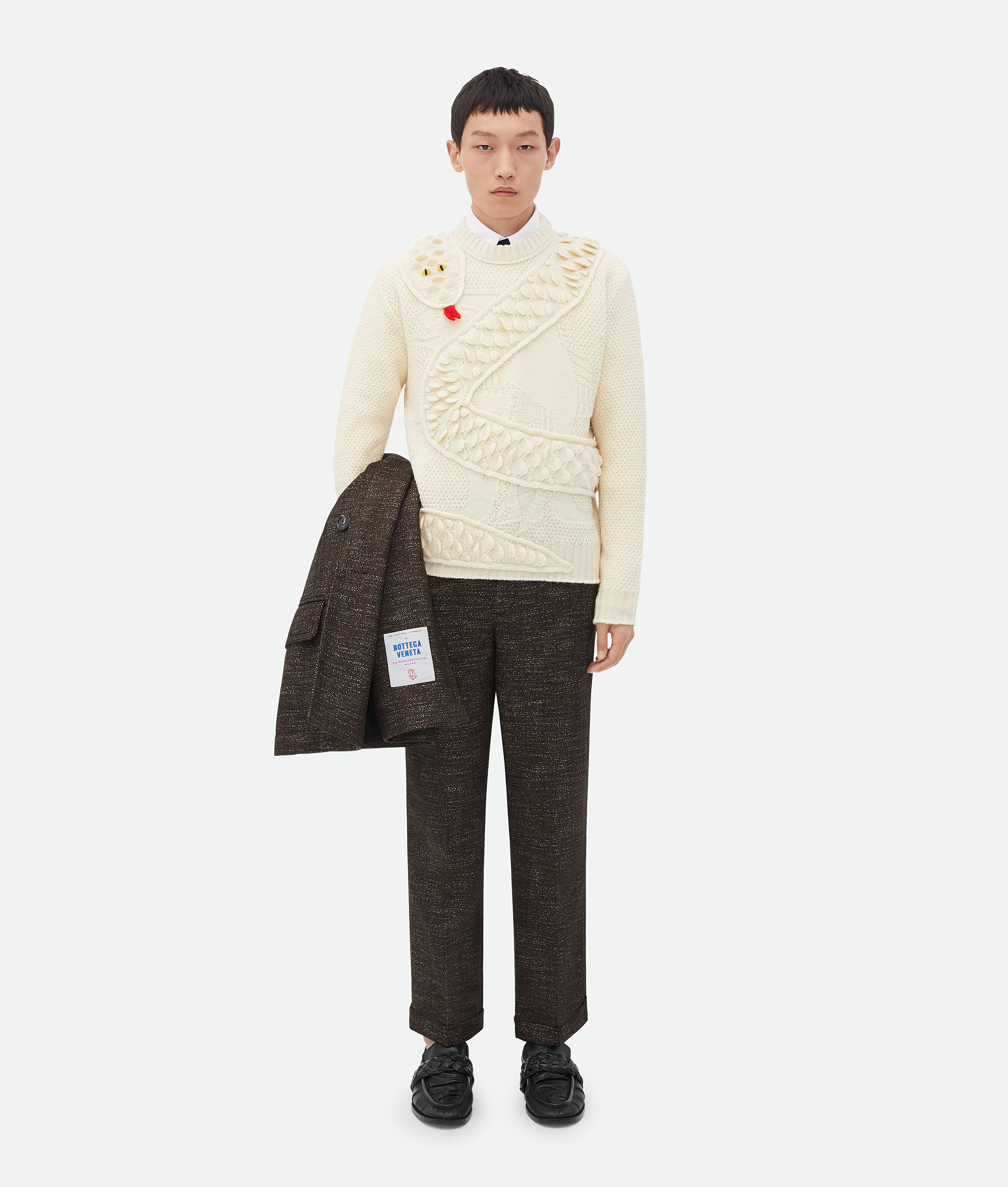 Bottega Veneta Textured Wool Speckled Fitted Jacket In Brown