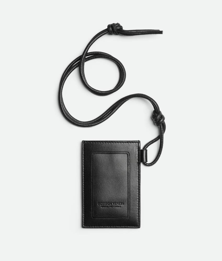 Leather ID Card Holder with Lanyard | Personalized Leather Badge Holder with Lanyard Black / Short