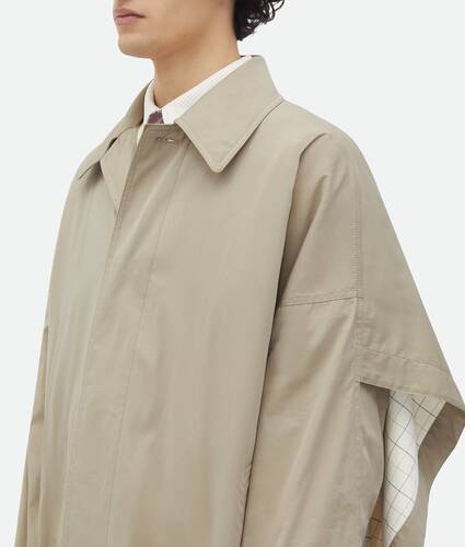 Cotton Silk Cape Trench With Check Lining