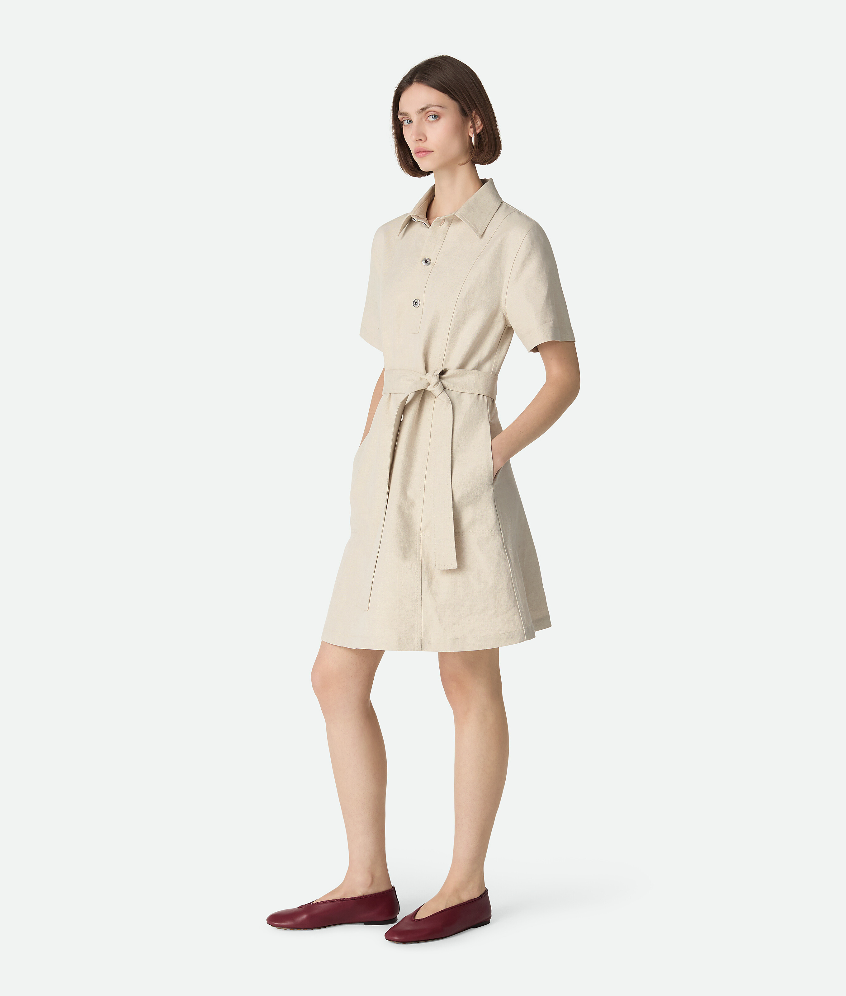 BOTTEGA VENETA KLEID AUS BAUMWOLLE UND LEINEN