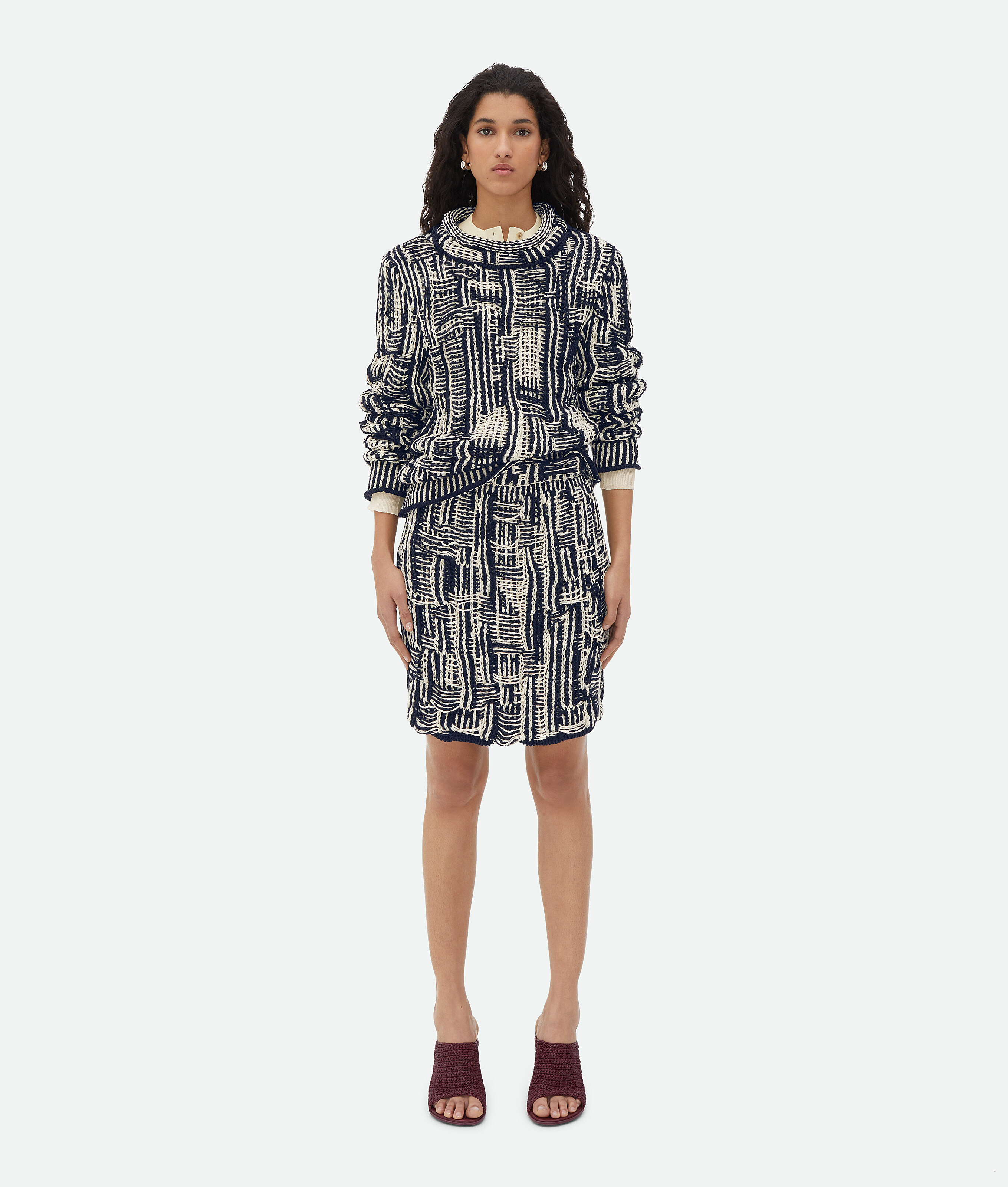 Shop Bottega Veneta Cotton Intrecciato Skirt In Blue