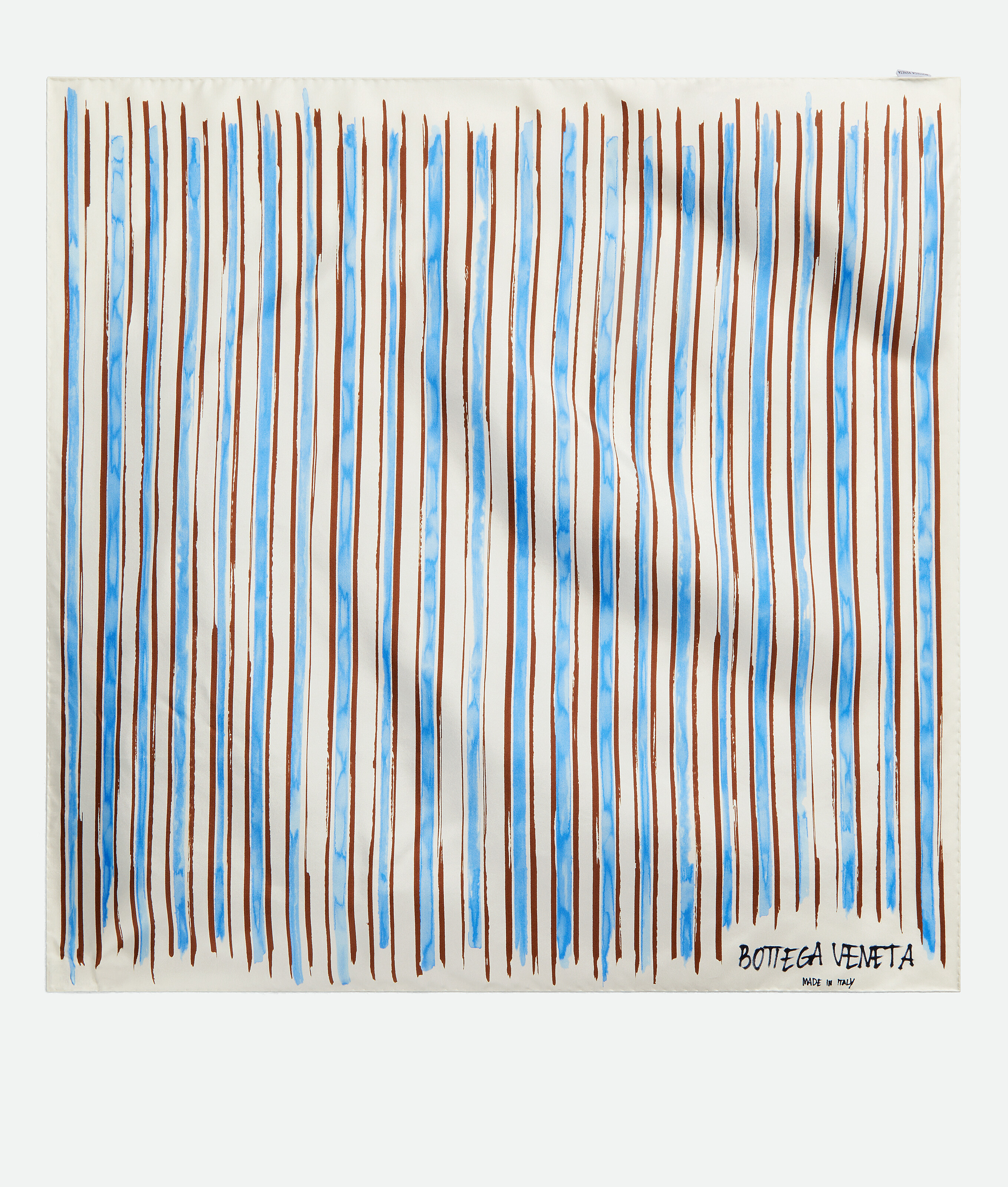Bottega Veneta Printed Silk Stripe Foulard In Brown/blue/yellow