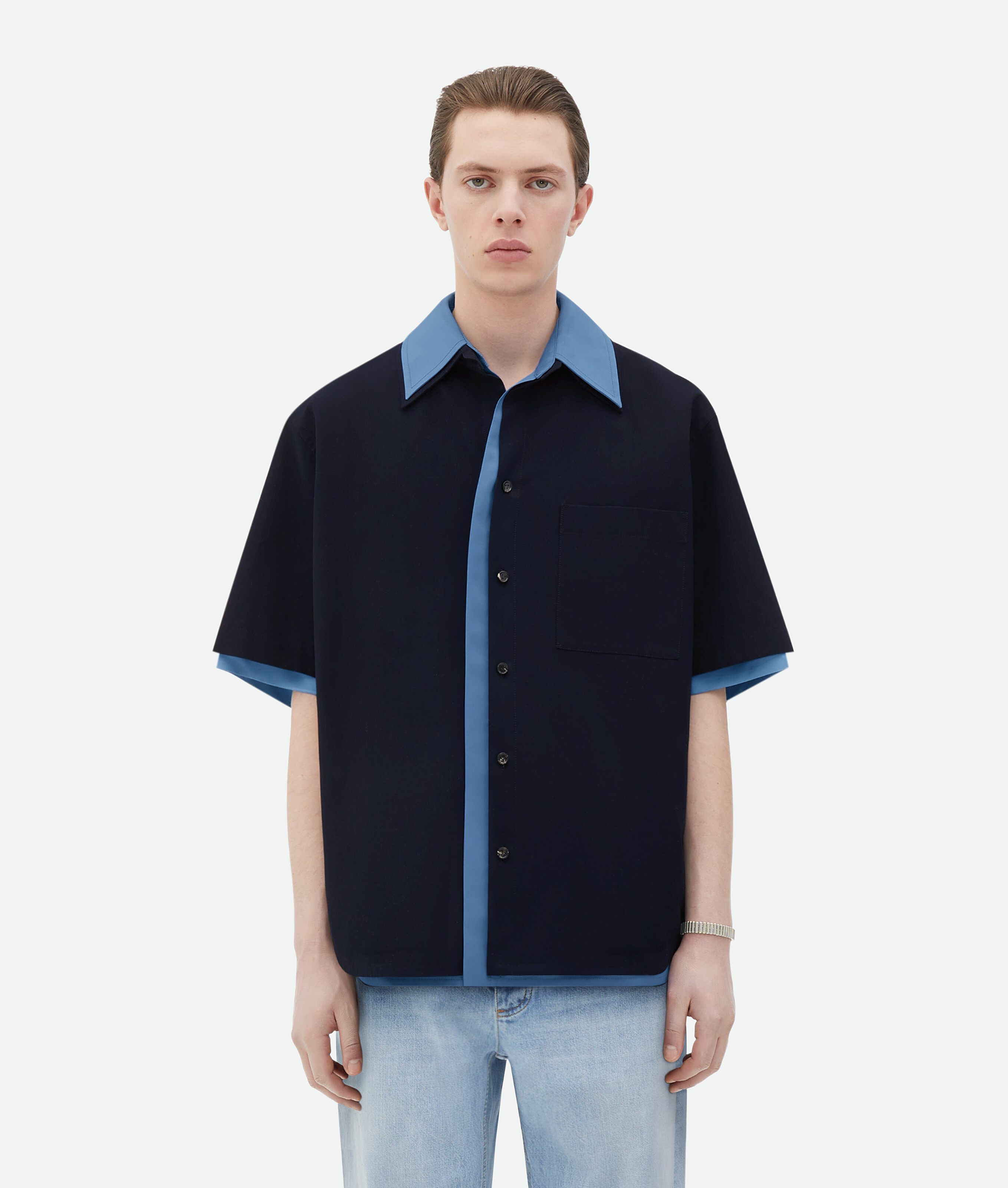 Bottega Veneta Double Layer Shirt In Blu