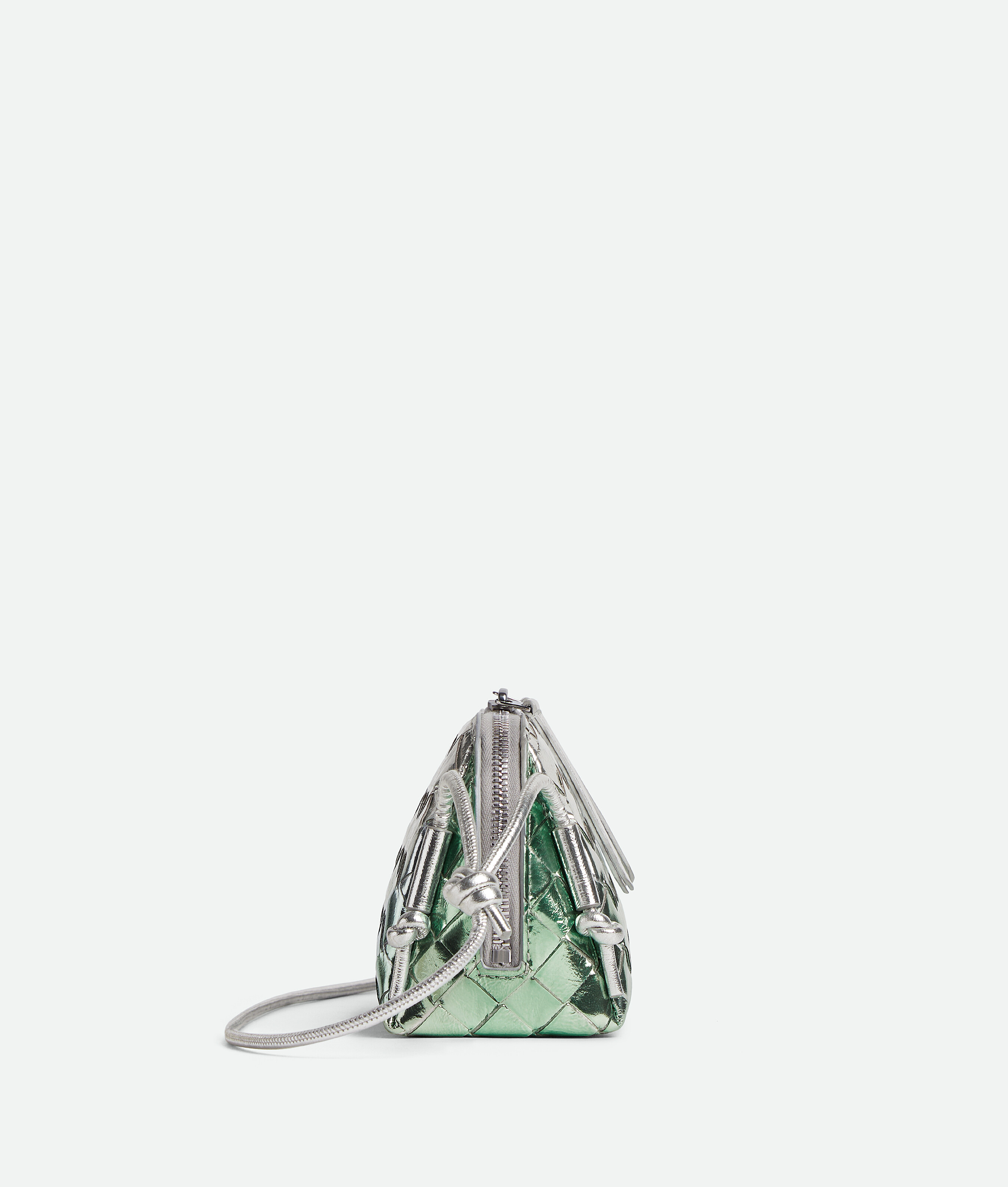 Bottega Veneta Pochette Concert In Silver/fresh Mint
