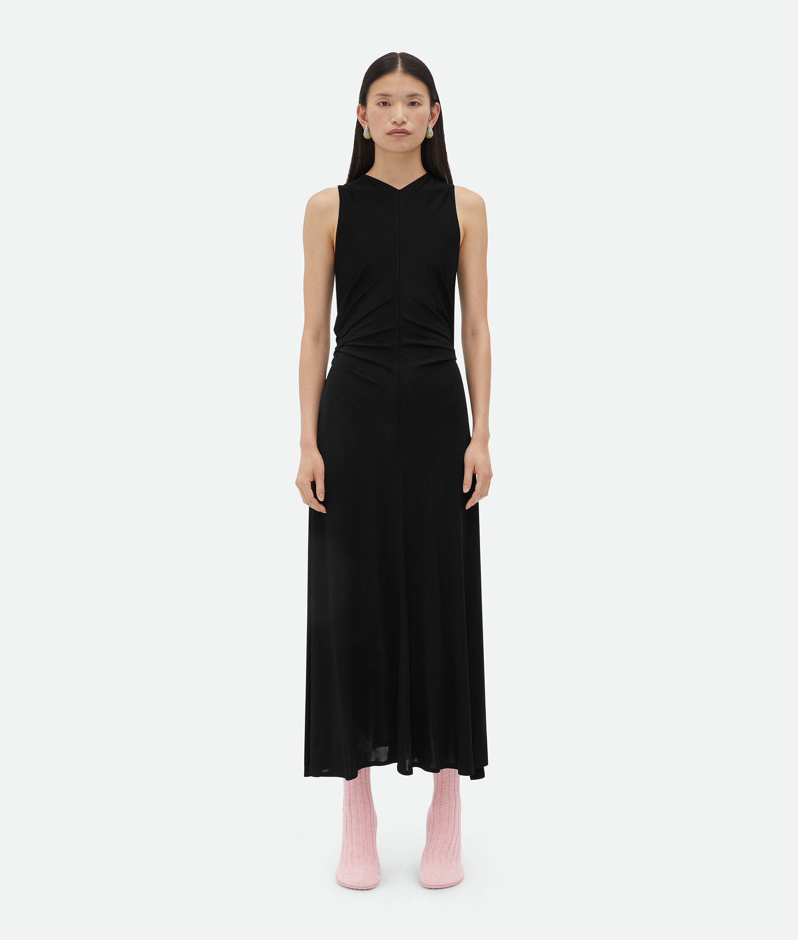 Shop Bottega Veneta Viscose Jersey Long Dress With Knot Ring In Black
