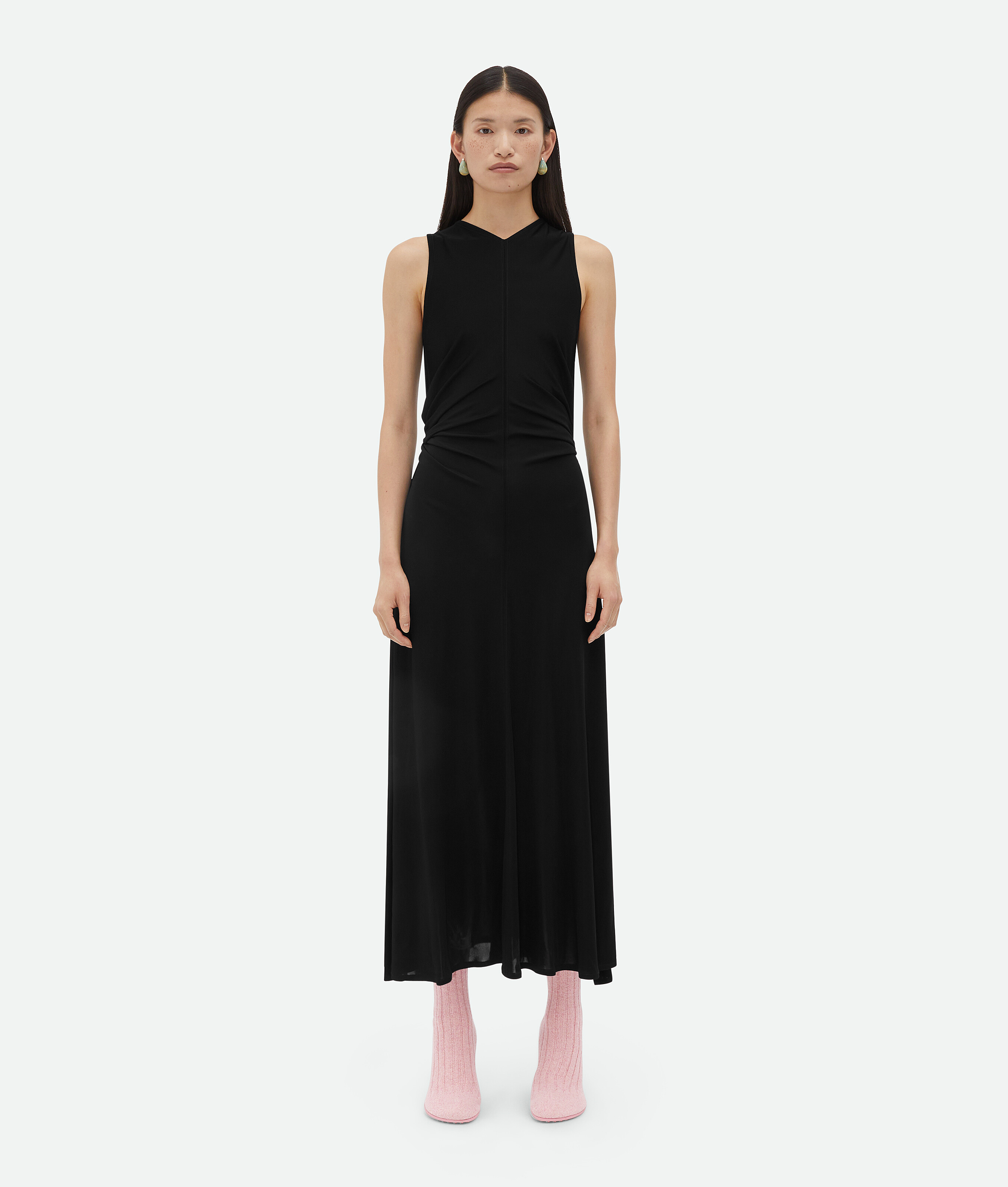 Bottega Veneta Long Dress In Viscose Jersey With Knot Ring In Black