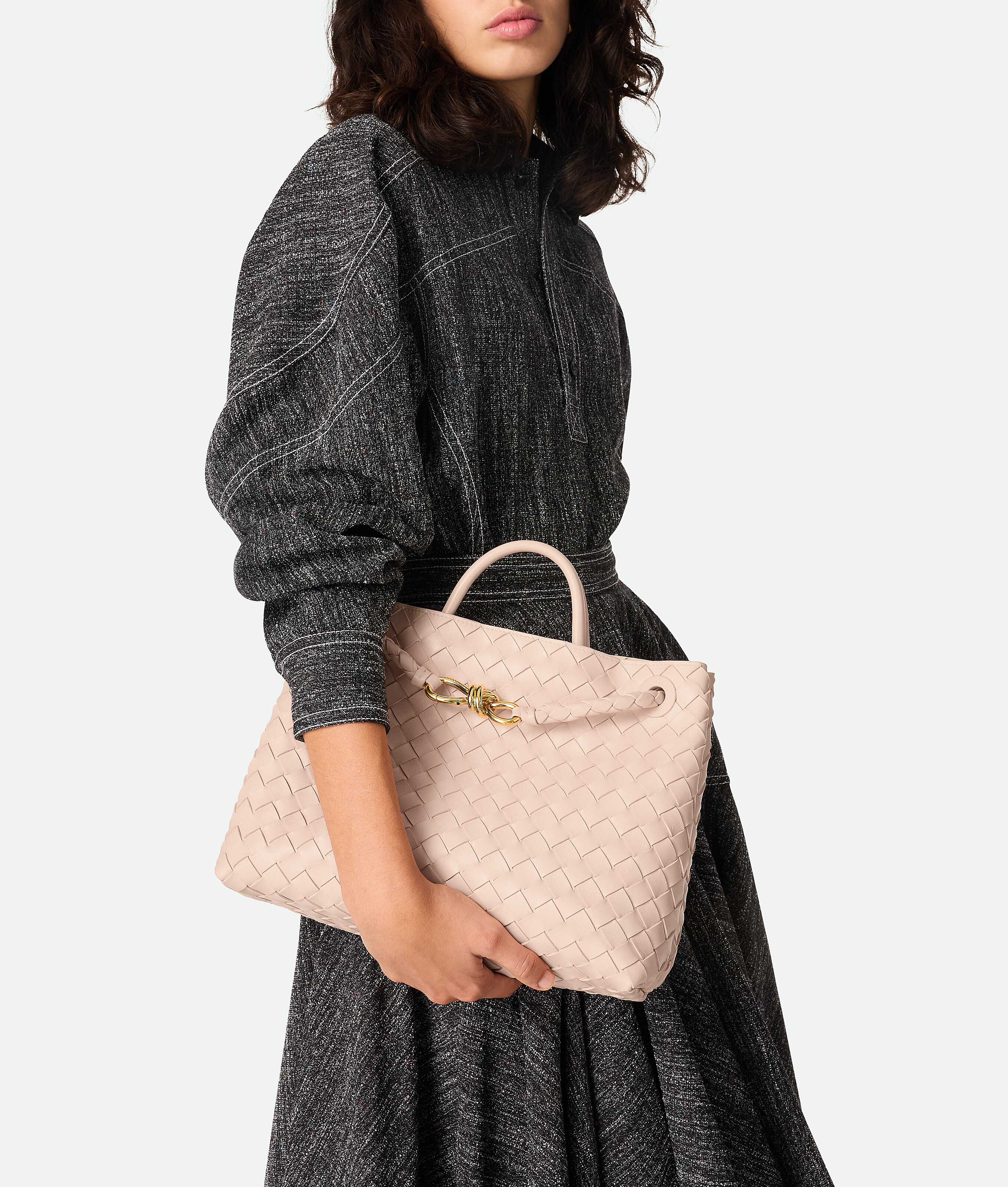 Bottega Veneta Small East-west Andiamo Bag In Neutral