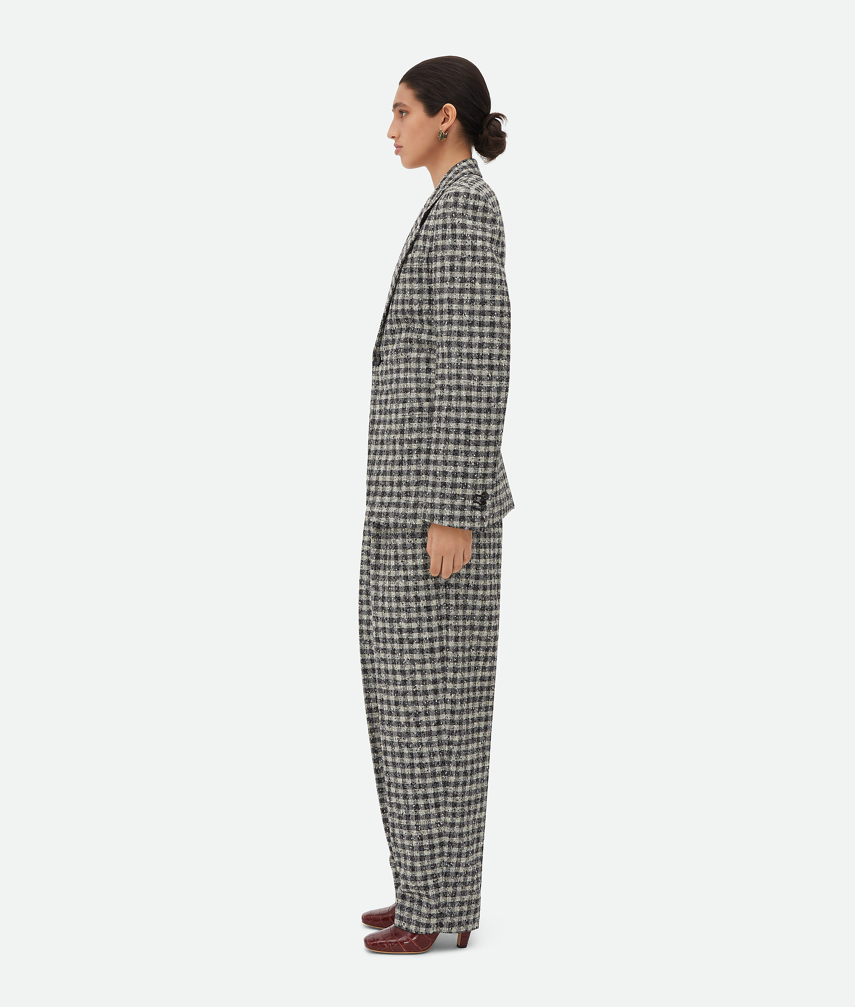 Bottega Veneta Boucle Gingham Wool Jacket In Black/pearl/khaki