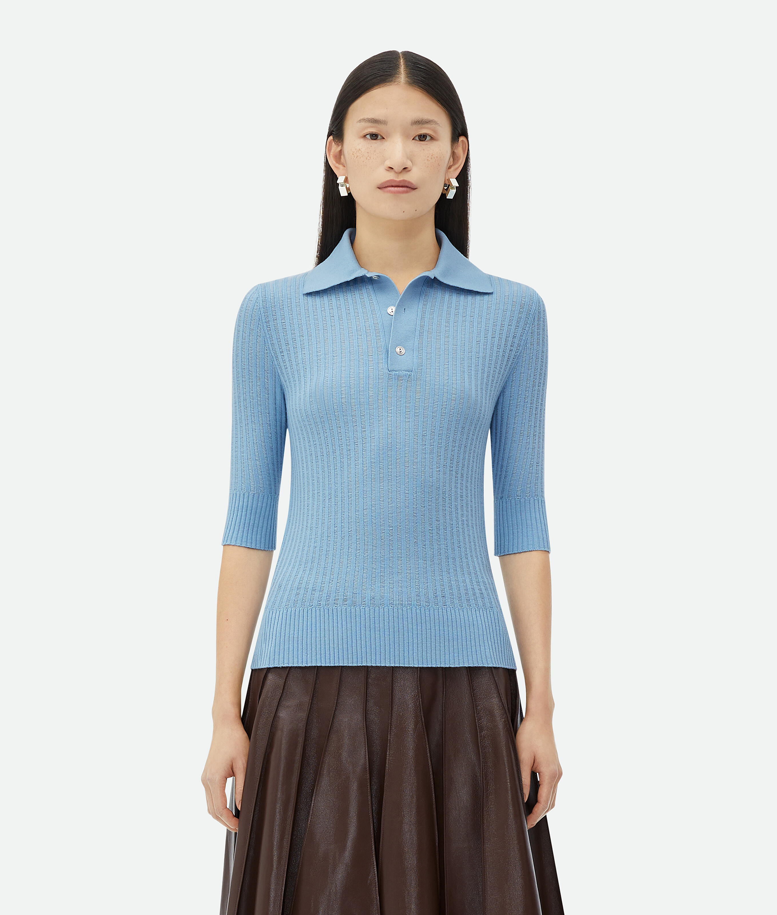 Bottega Veneta Light Wool Short-sleeved Sweater In Blue