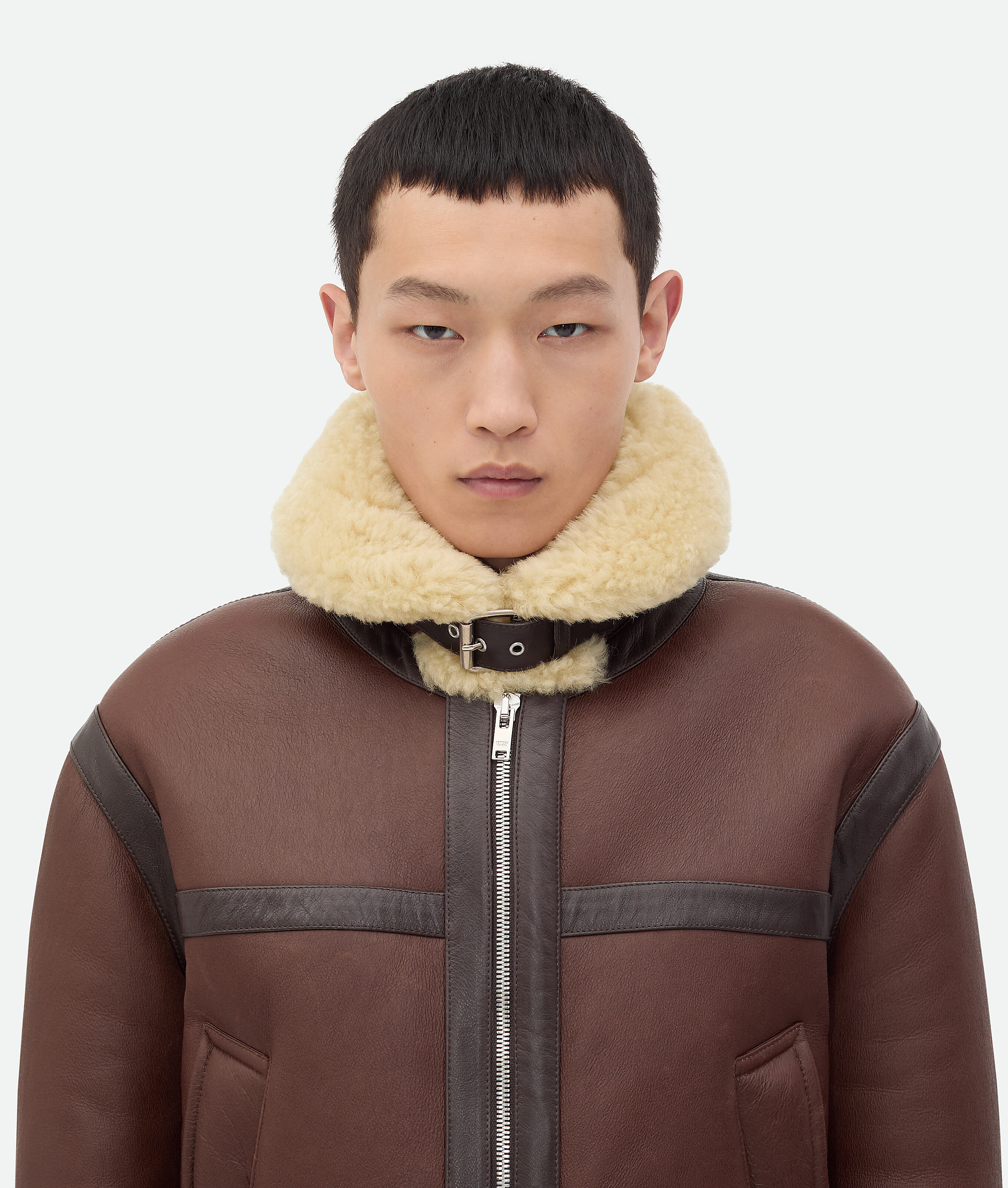 Bottega Veneta Fliegerjacke Aus Shearling In Bitter Chocolate/birch