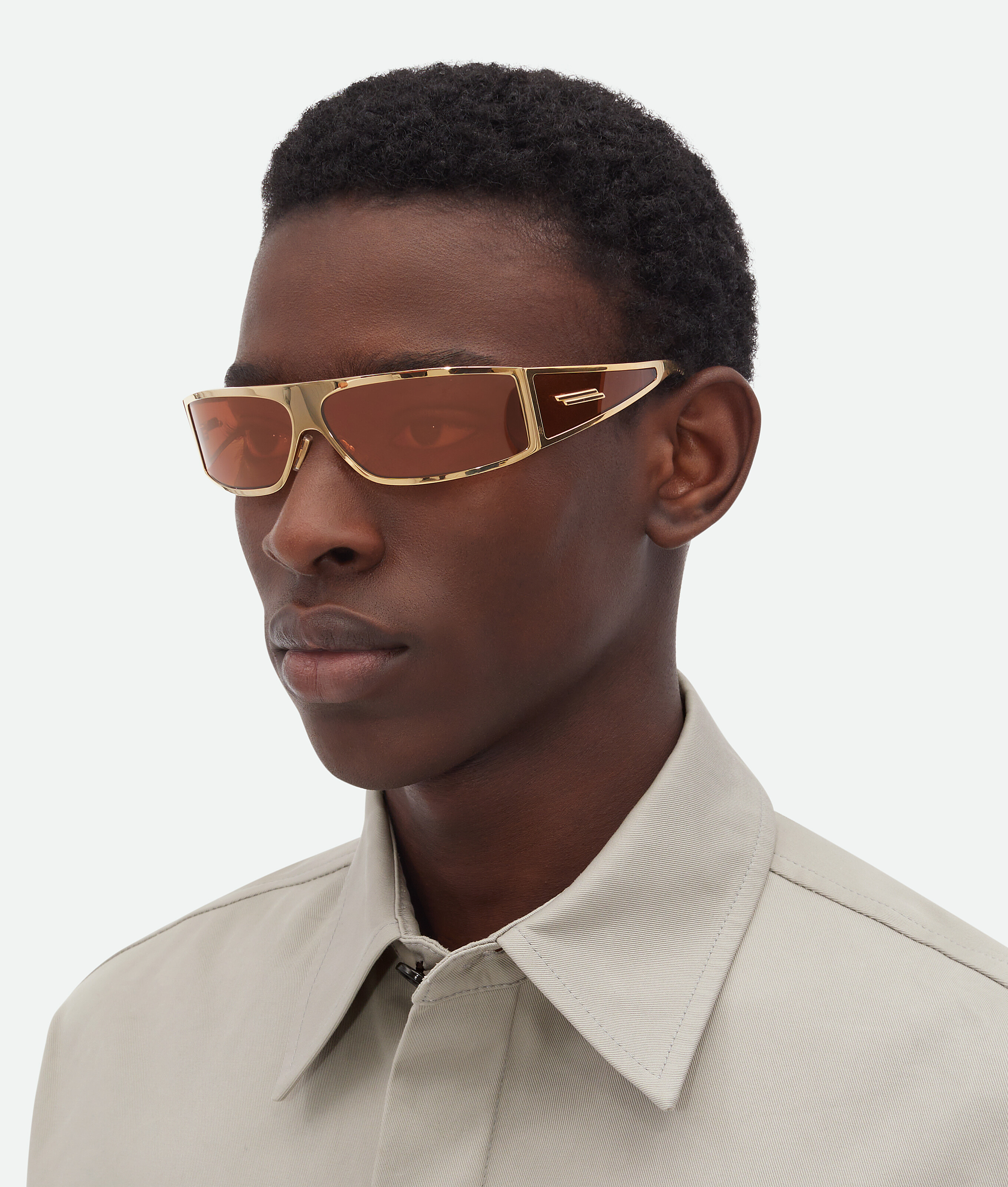Shop Bottega Veneta Bangle Wraparound Sunglasses In Gold