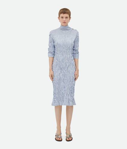 Striped Technical Viscose Crinkled Dress