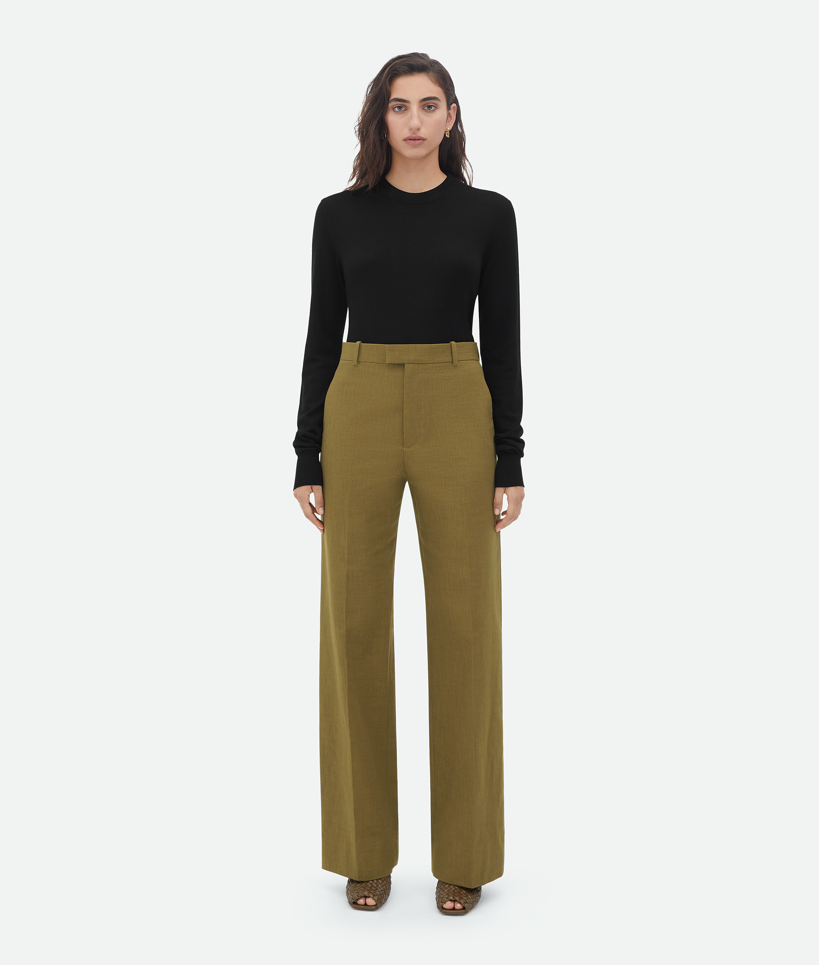 Straight Leg Textured Cotton Pants