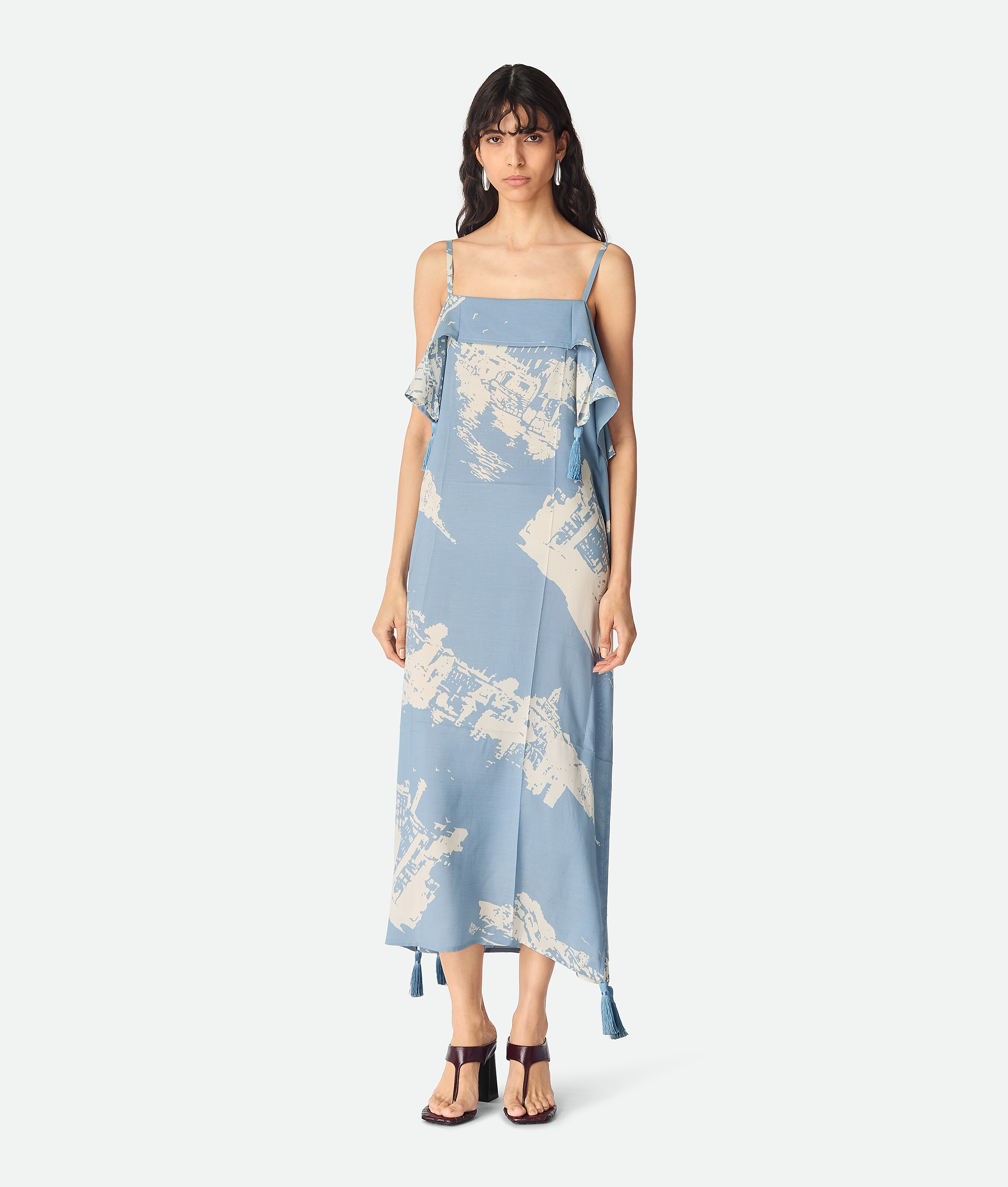 Bottega Veneta Italian Postcard Dress - Blue/dove - Woman - 8 - Silk & Cotton