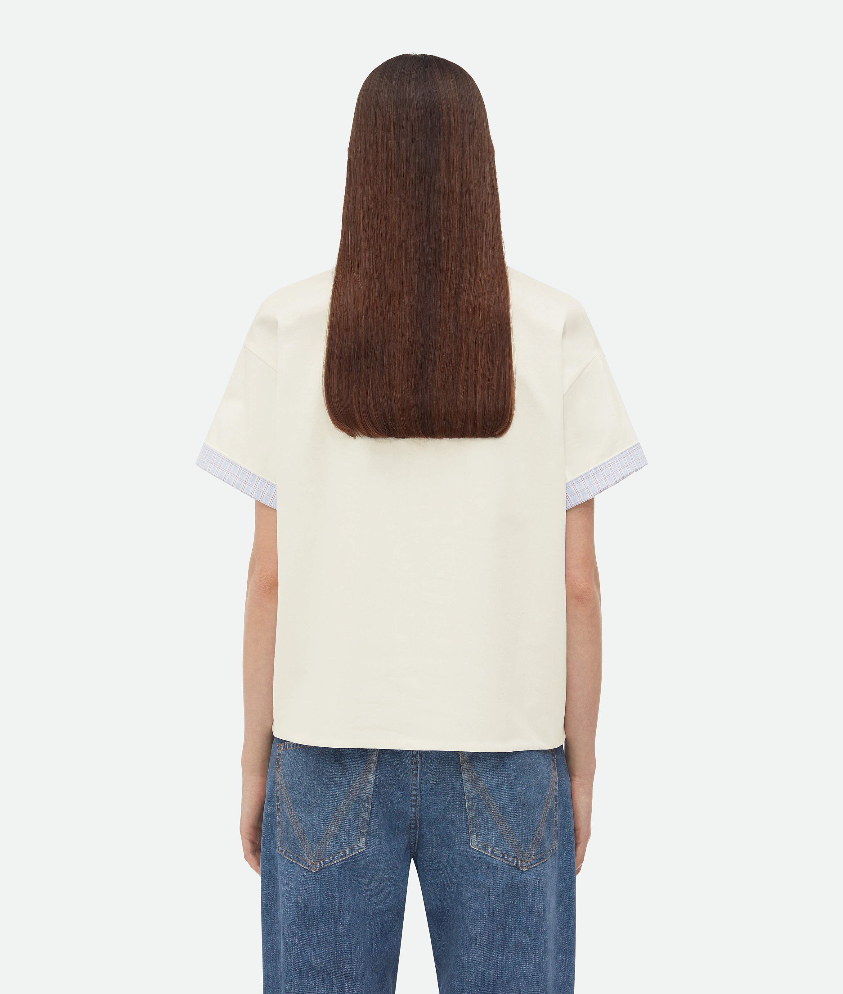 Bottega Veneta Double Layer Cotton Check T-shirt In White