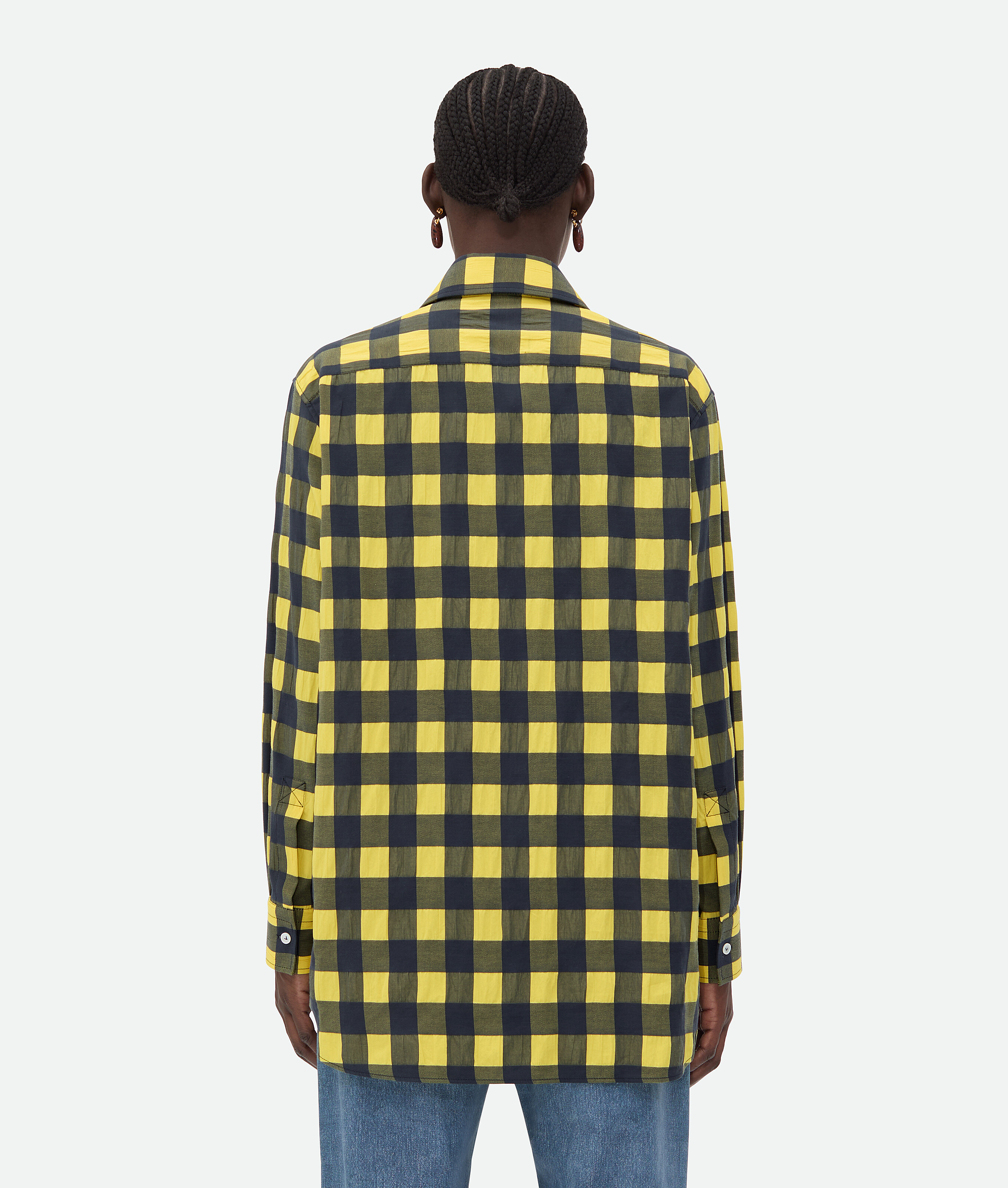Bottega Veneta Gingham Cotton Shirt In Yellow/shrub/wave