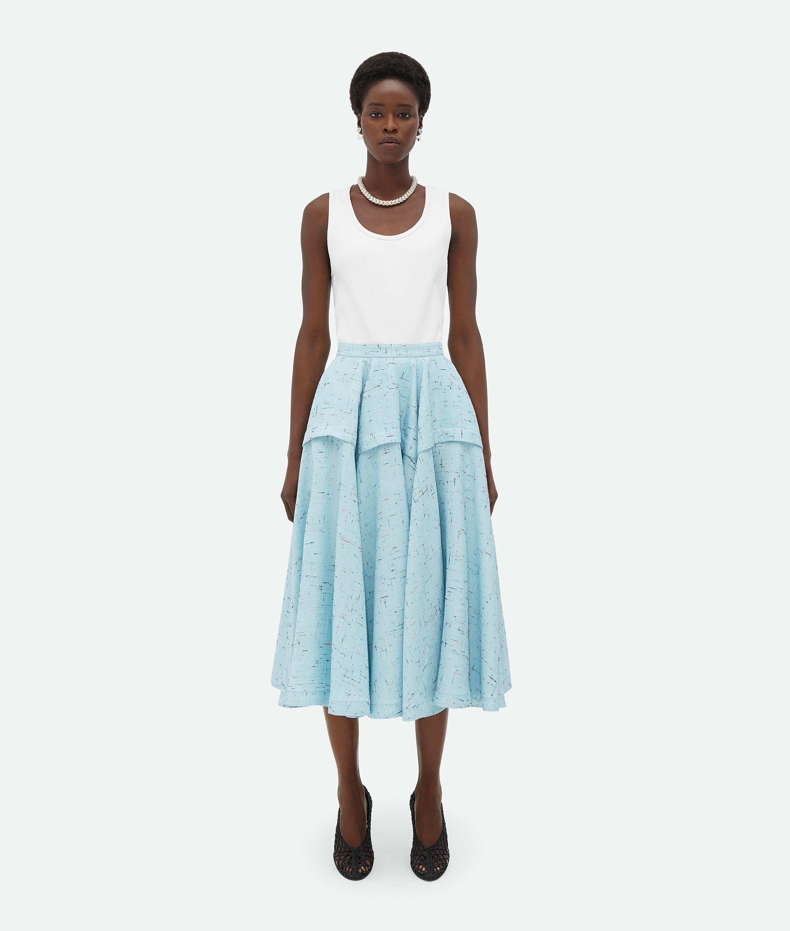 Shop Bottega Veneta Textured Criss-cross Viscose Silk Skirt In Blue