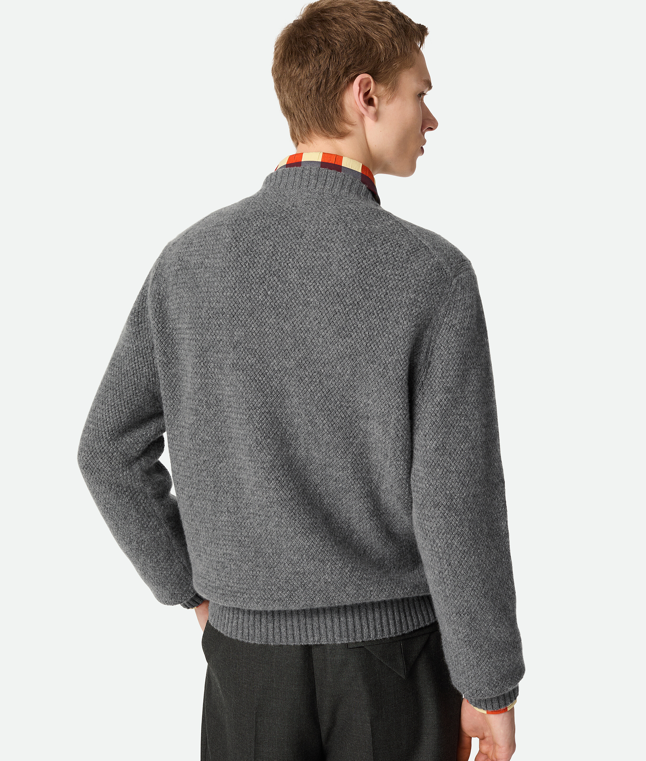 Bottega Veneta Intrecciato Cashmere-blend Sweater In Dark Grey Melange