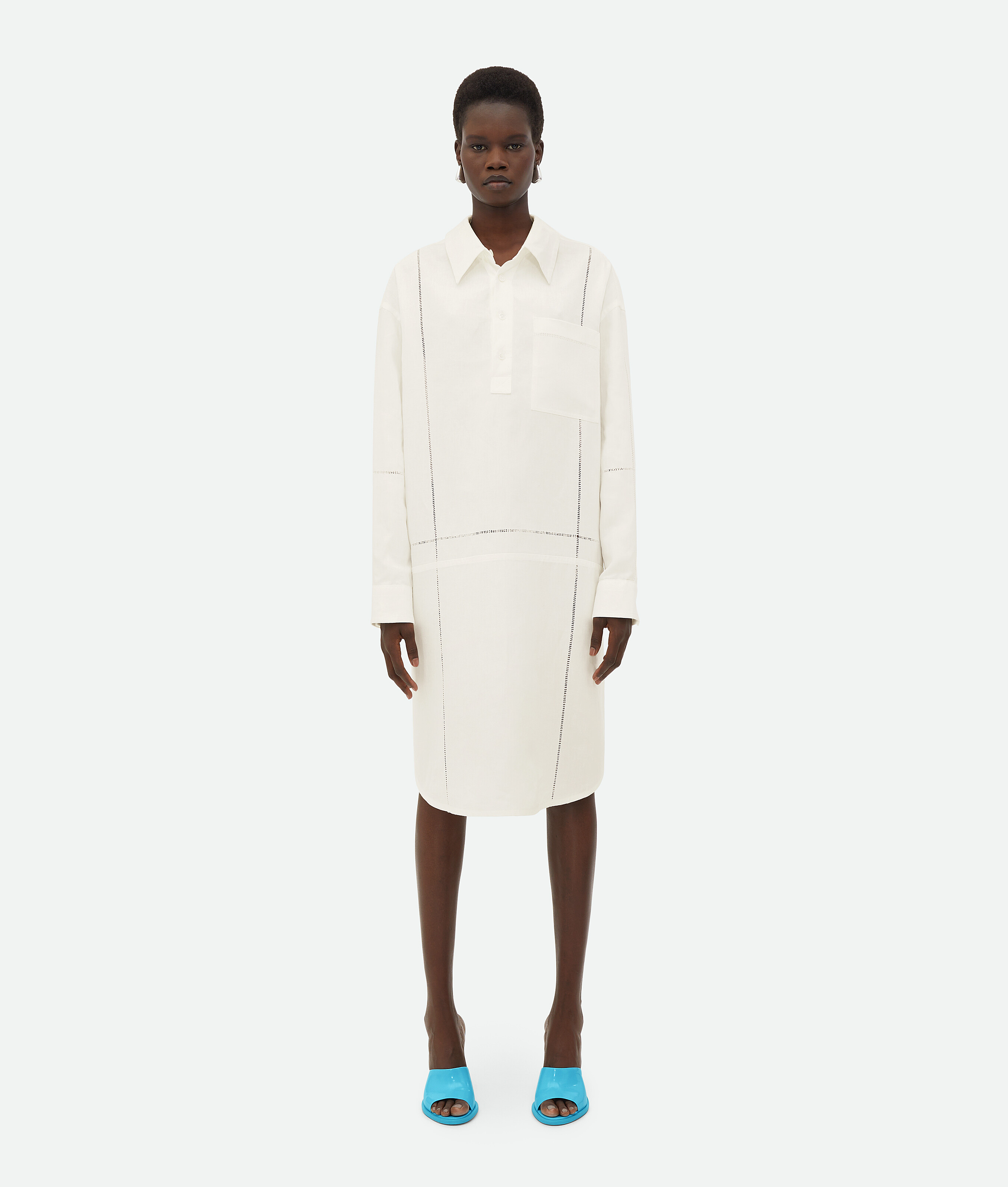 Shop Bottega Veneta English Embroidery Linen Dress In White