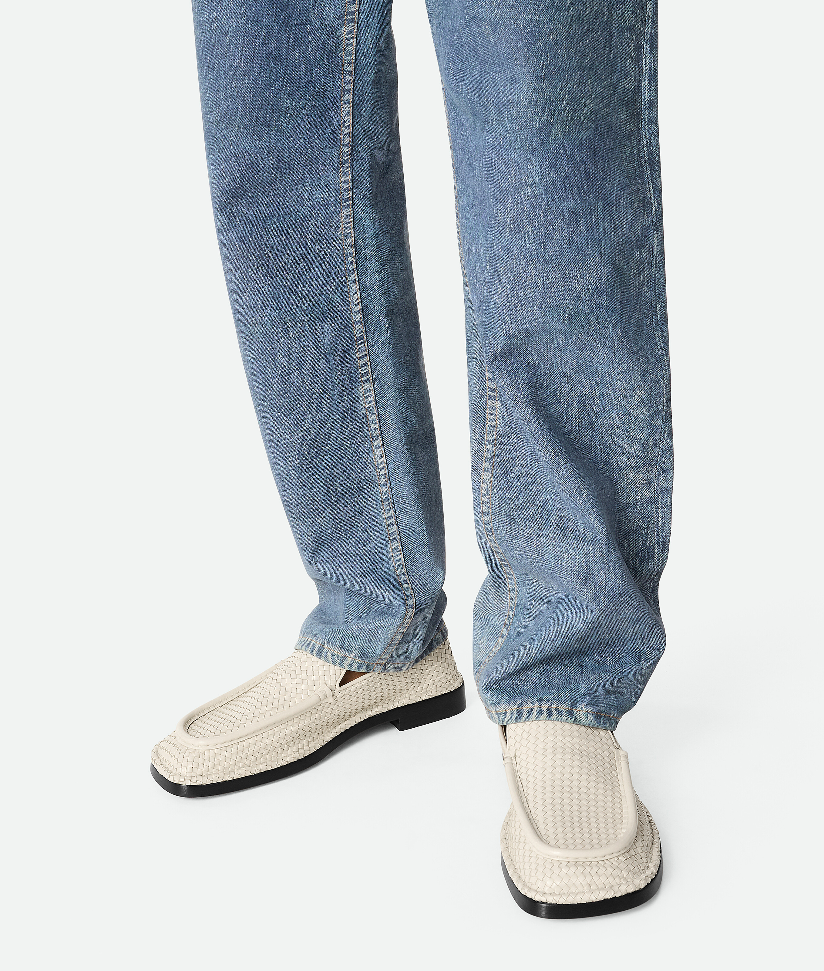 Bottega Veneta Square Toe Loafers In Sea Salt