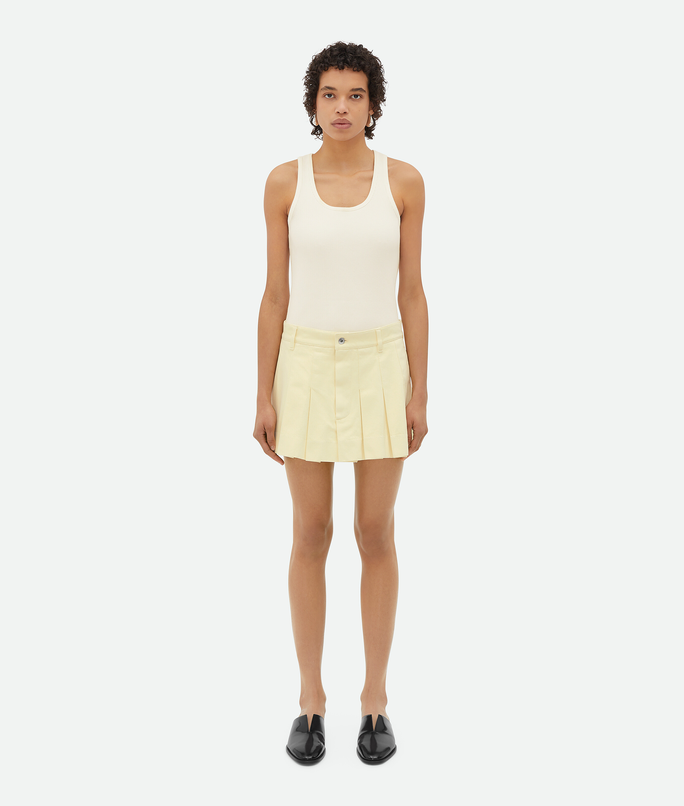Bottega Veneta Yellow Wash Denim Pleated Mini Skirt In Neutral