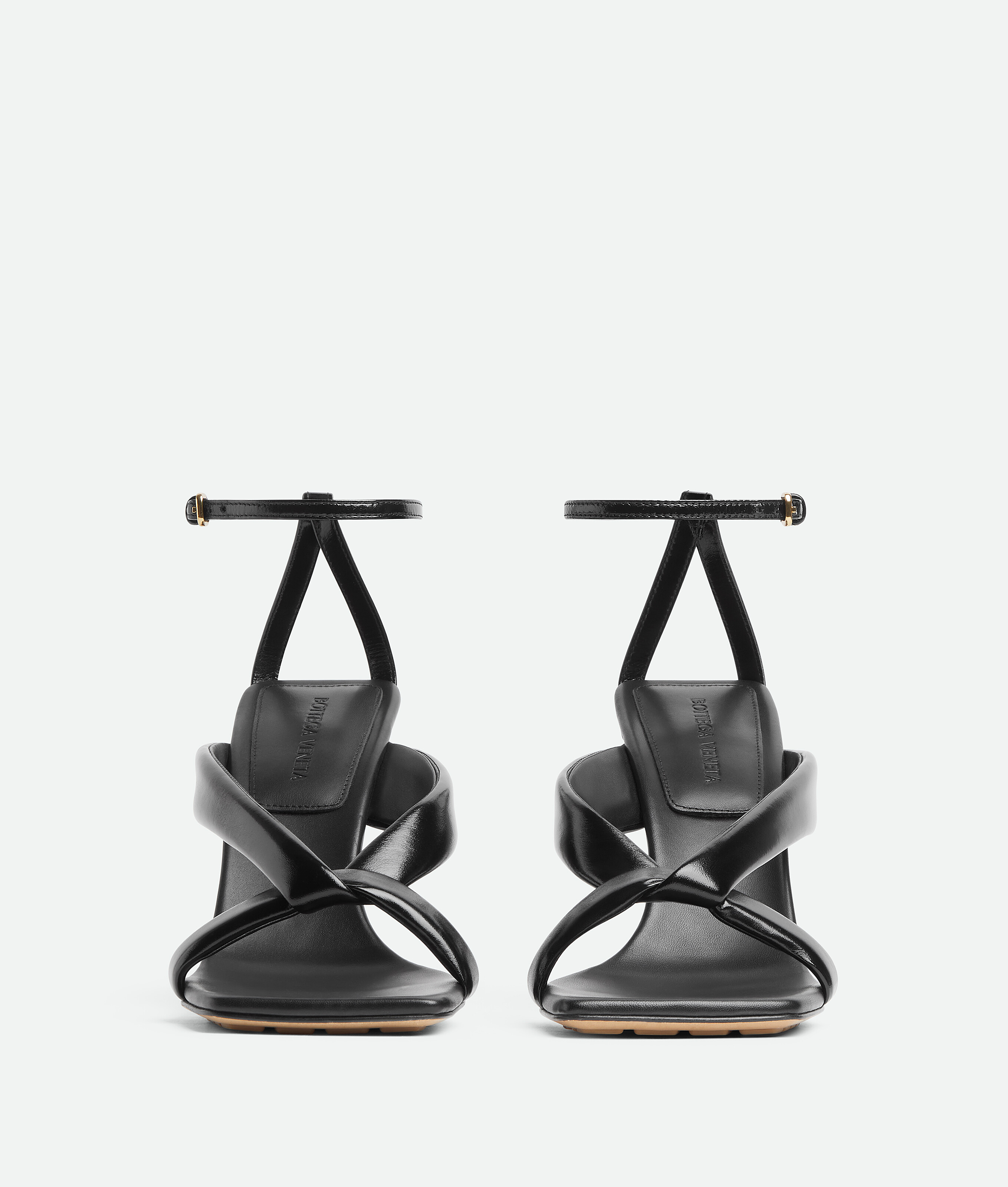Bottega Veneta Riva Padded Glossed-leather Sandals In Black