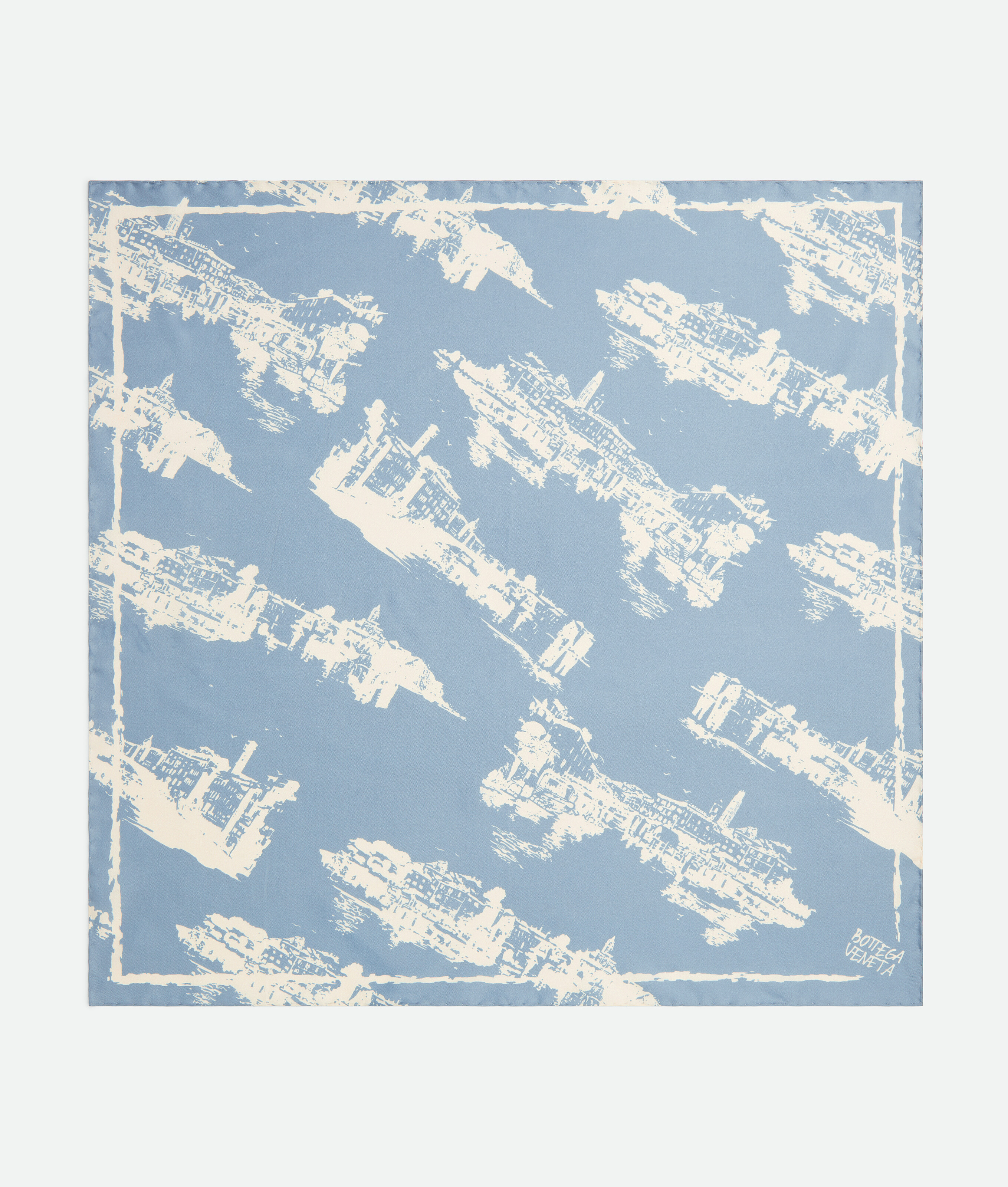 Bottega Veneta Foulard En Soie Carte Postale Italienne - Blue/dove - Femme - Soie