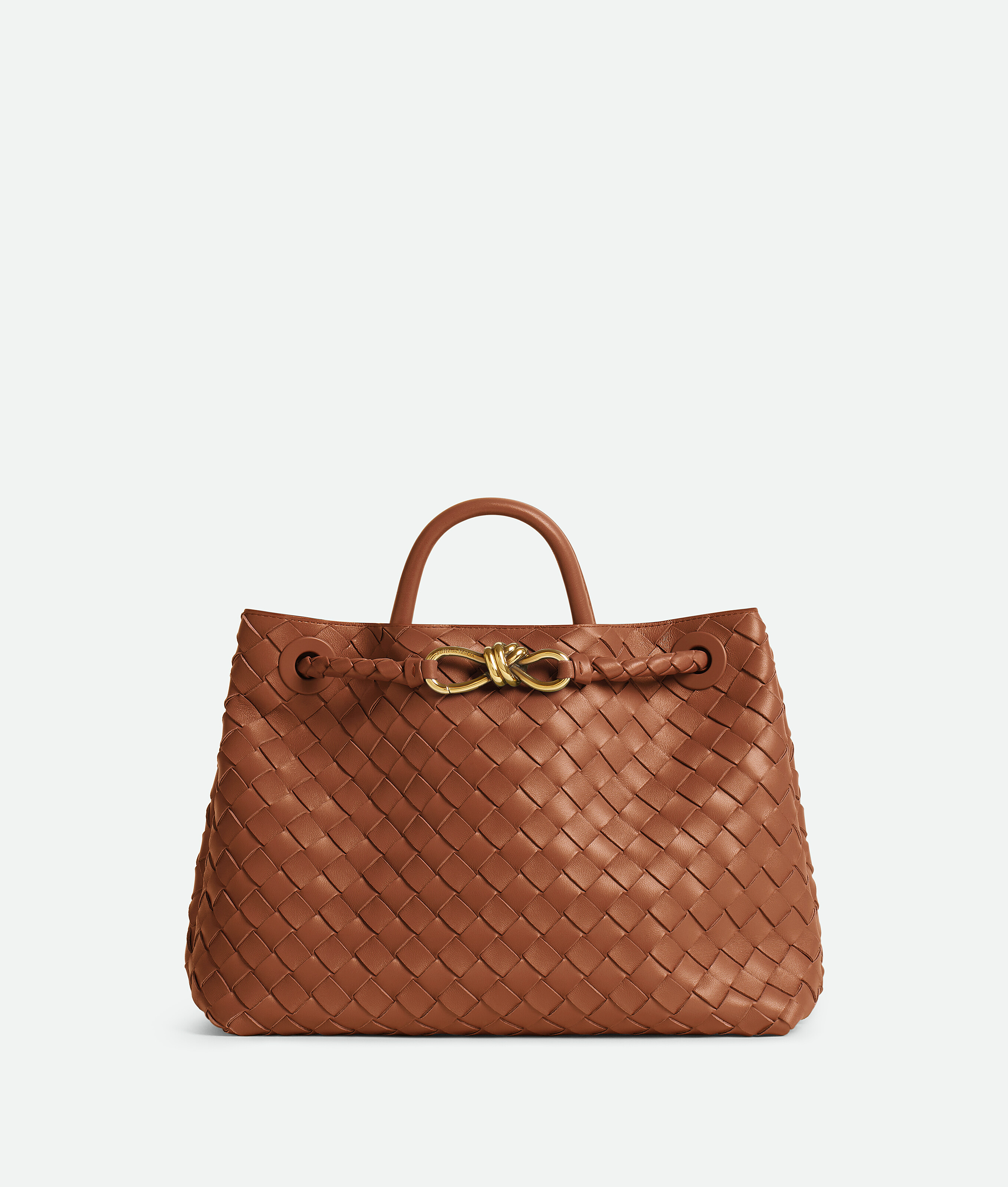 Bottega Veneta Andiamo Intrecciato Woven Leather Small Shoulder Bag In Brown