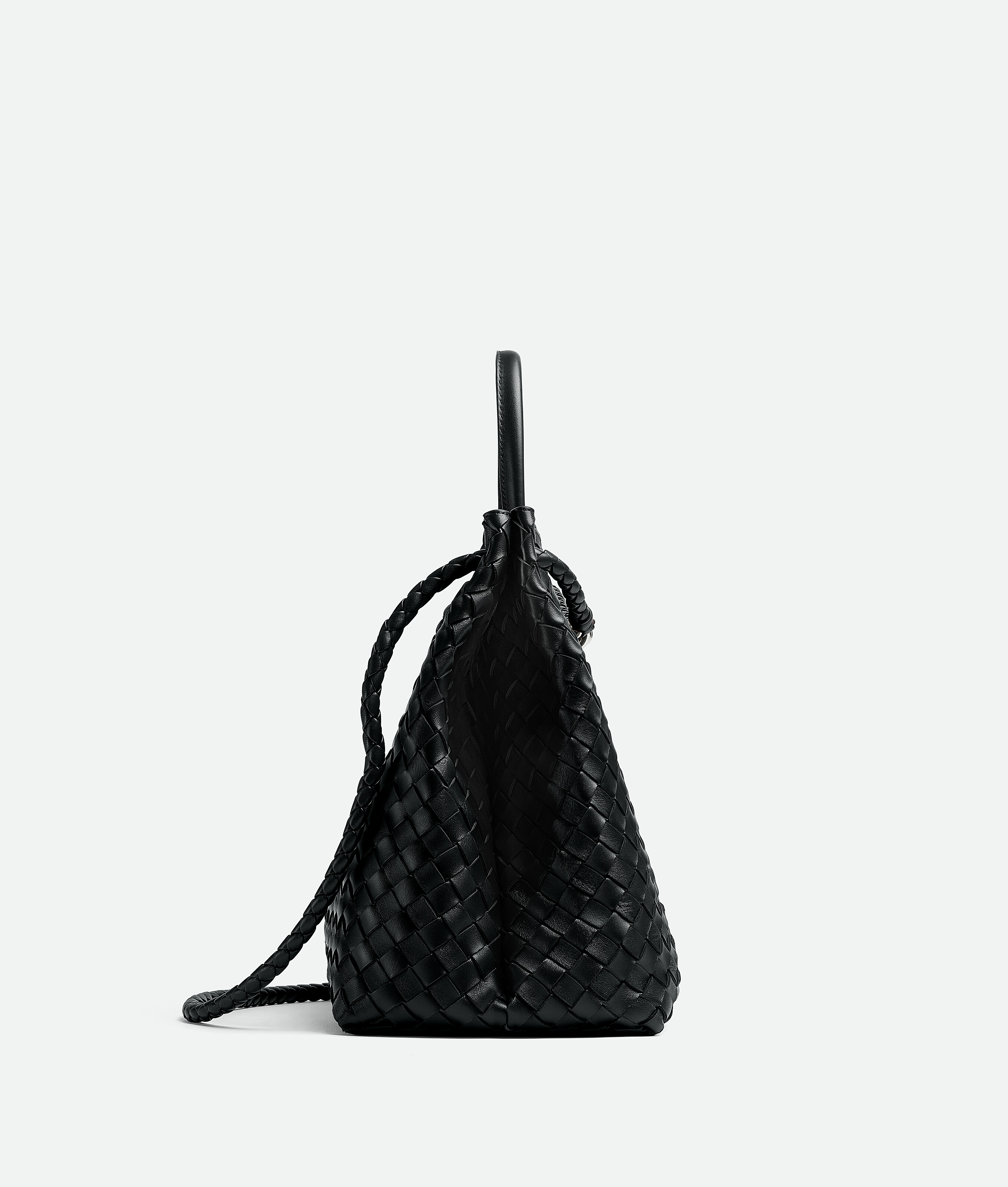 Bottega Veneta East-west Andiamo Leather Top Handle Bag In Black