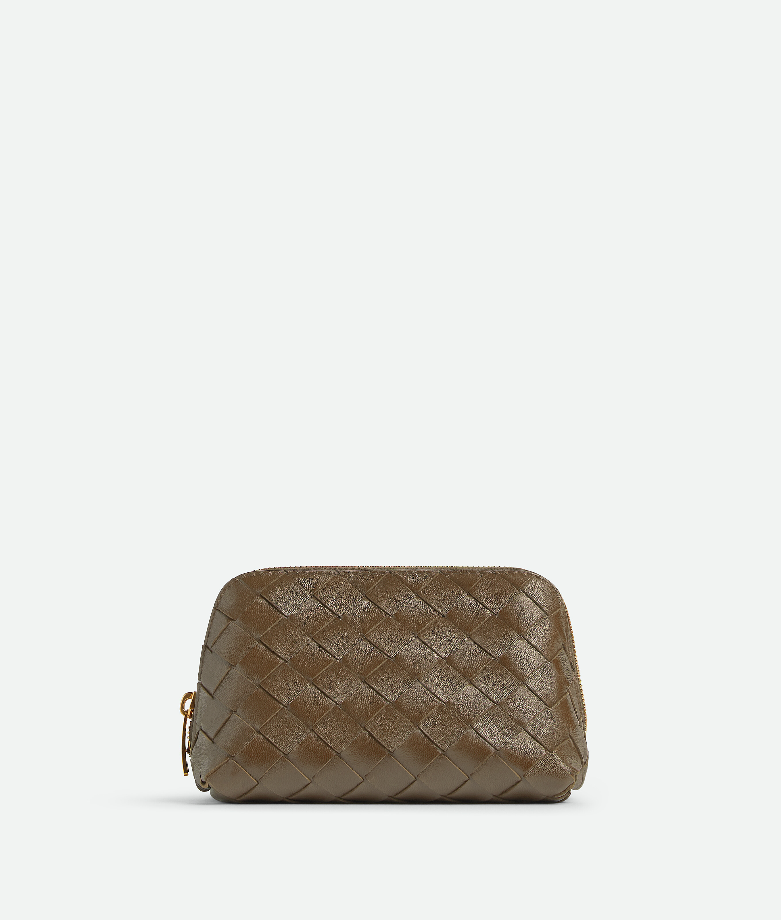 Bottega Veneta Kleine Kosmetiktasche In Halbmondform Aus Intrecciato In Pinecone