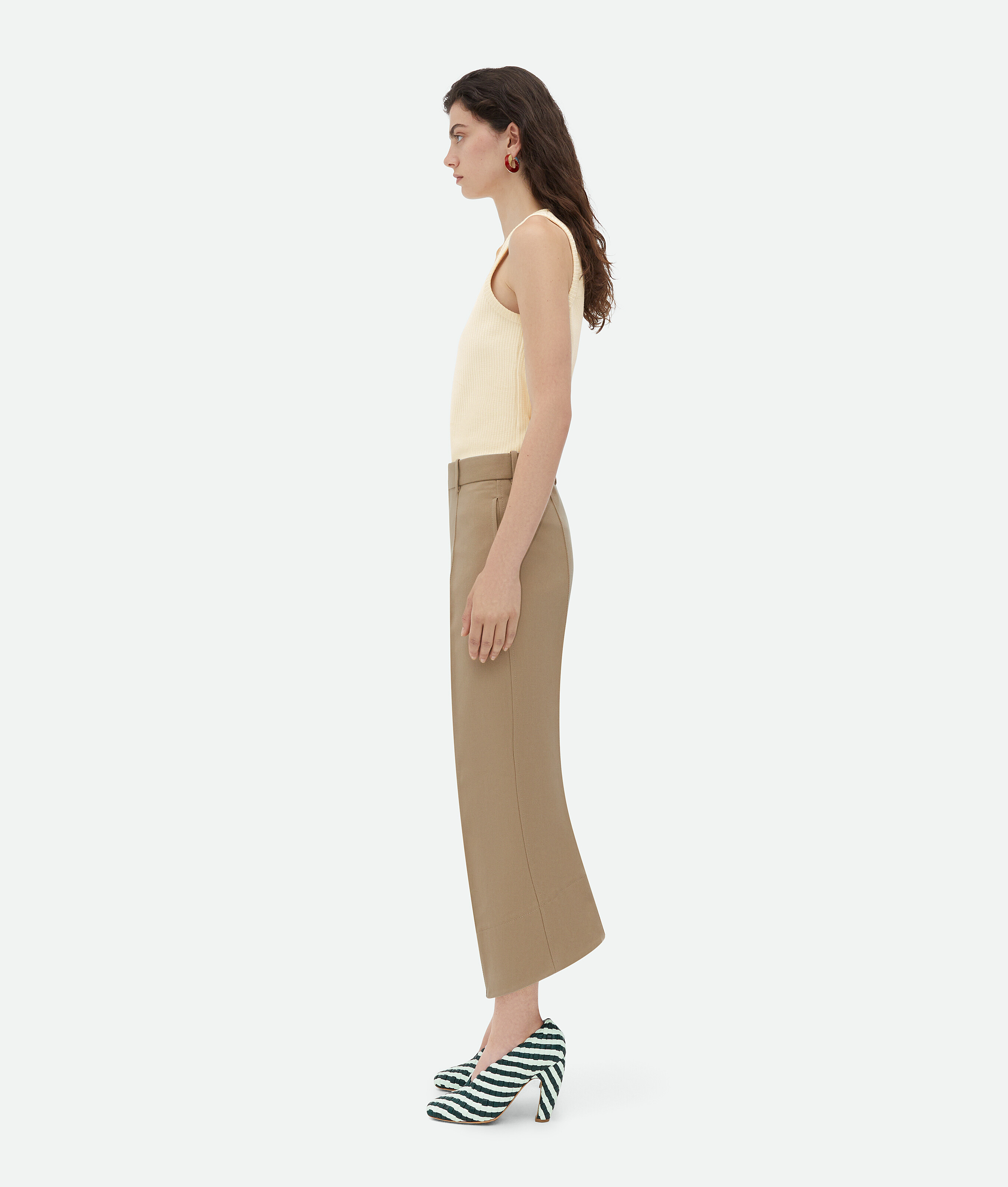 Bottega Veneta Curved Cotton Trousers In Beige