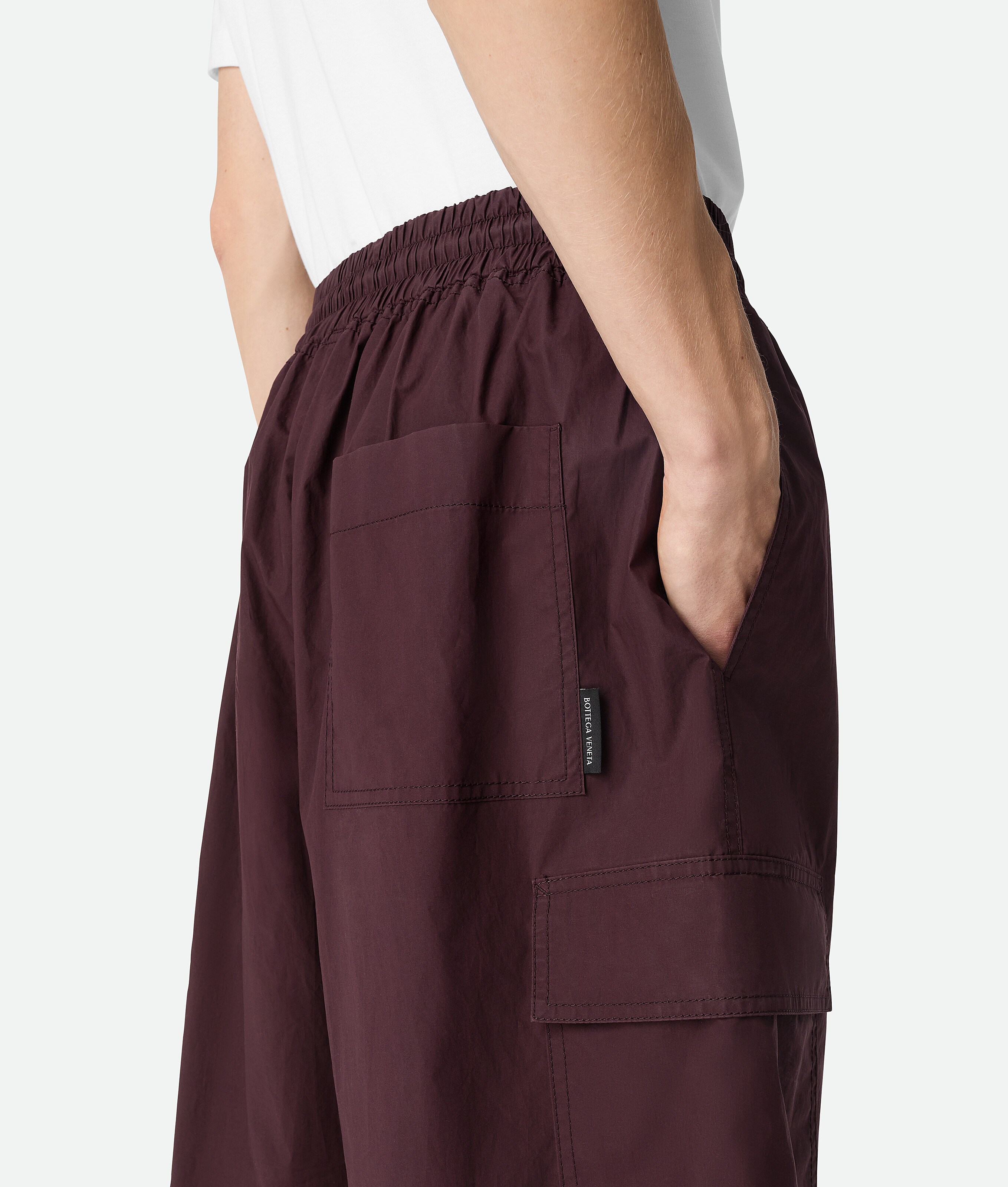 Bottega Veneta Resinated Cotton Cargo Shorts In Aubergine
