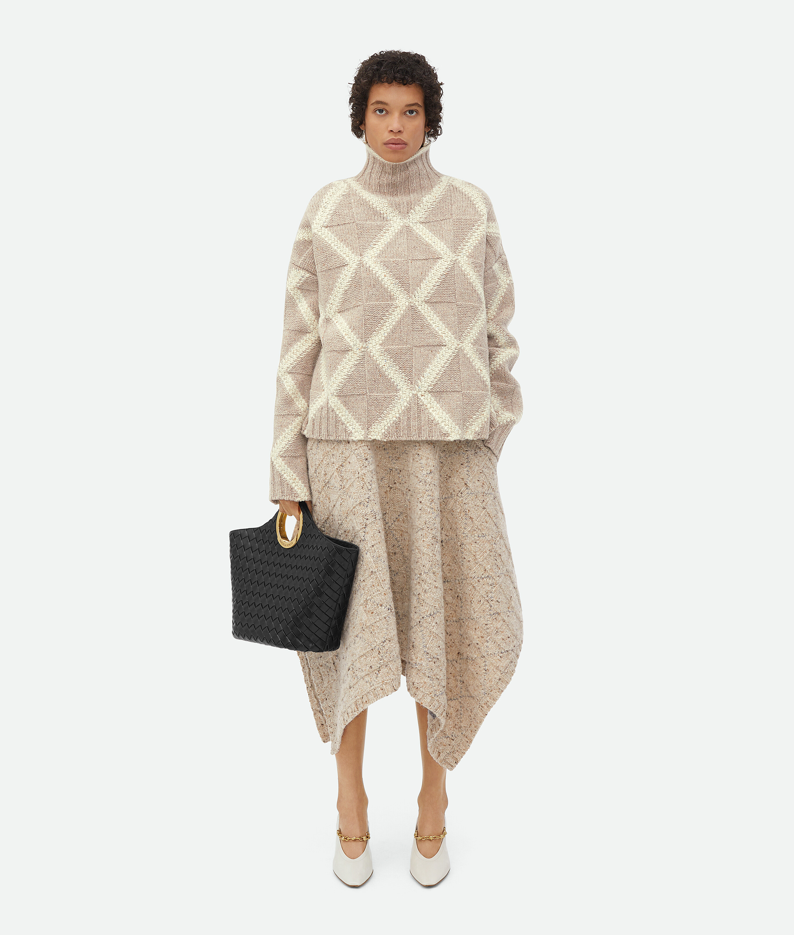 Shop Bottega Veneta Wollrock In Rautenmuster In Dove/grey Melange