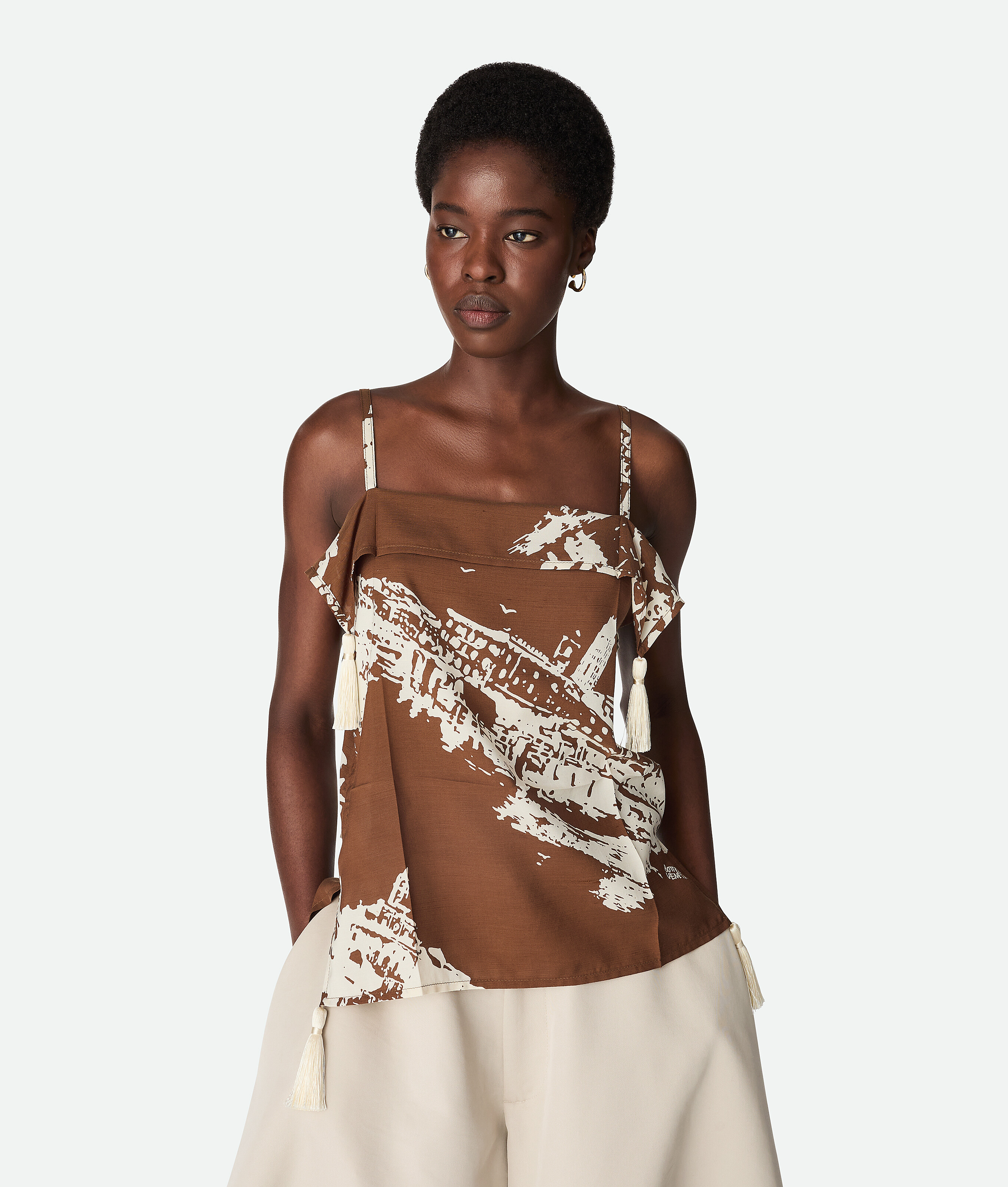 Bottega Veneta Italian Postcard Silk Top - Pecan/dove - Woman - 42 - Silk & Cotton