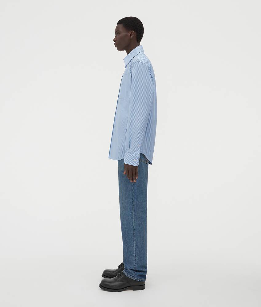Bottega Veneta® Men's Compact Cotton Striped Shirt in Pale Blue