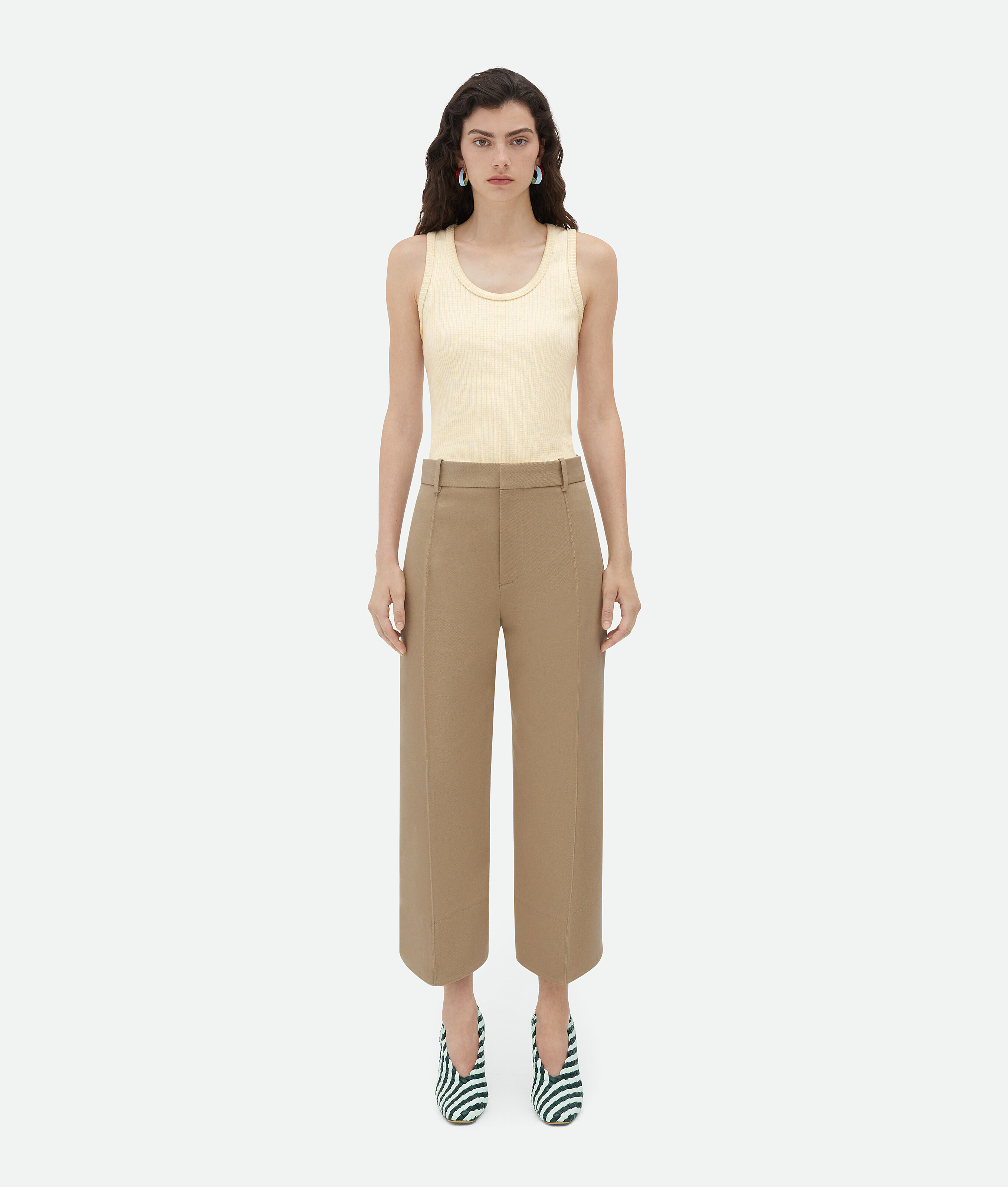 Bottega Veneta Curved Cotton Trousers In Beige