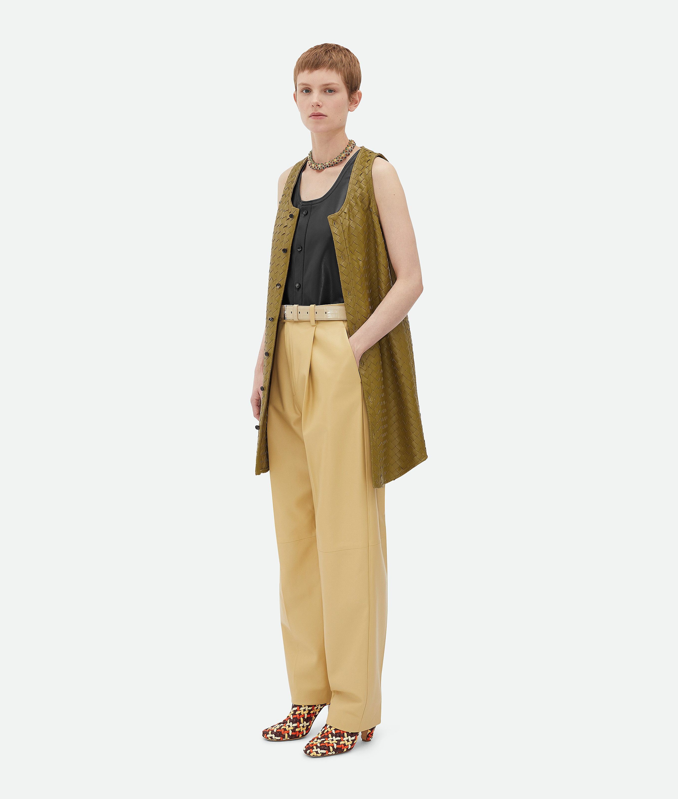 Bottega Veneta Robe En Cuir Intrecciato - Limonite - Femme - XS - Cuir D’Agneau