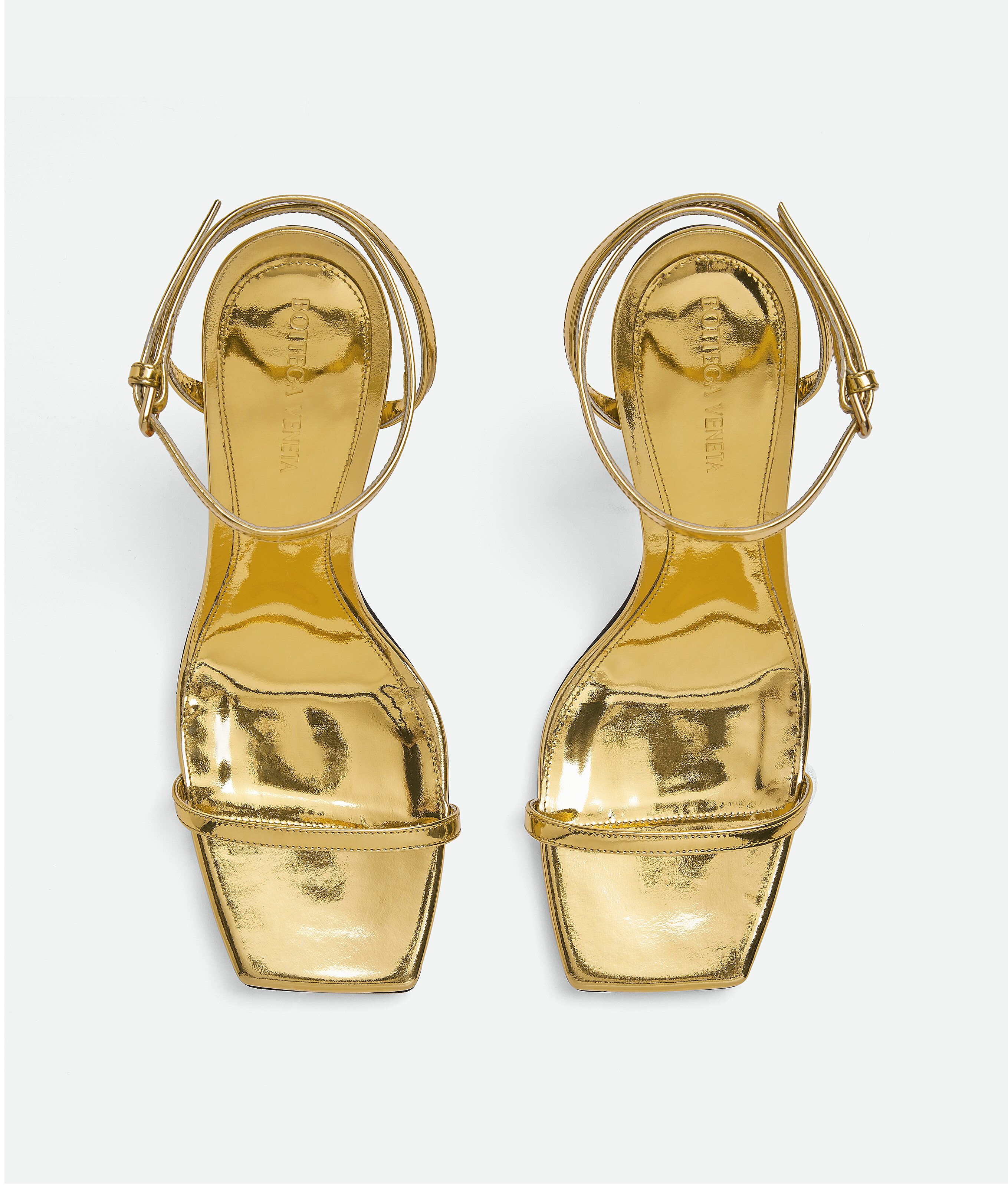 Bottega Veneta Metallic Knot-heel Ankle-strap Sandals In Gold