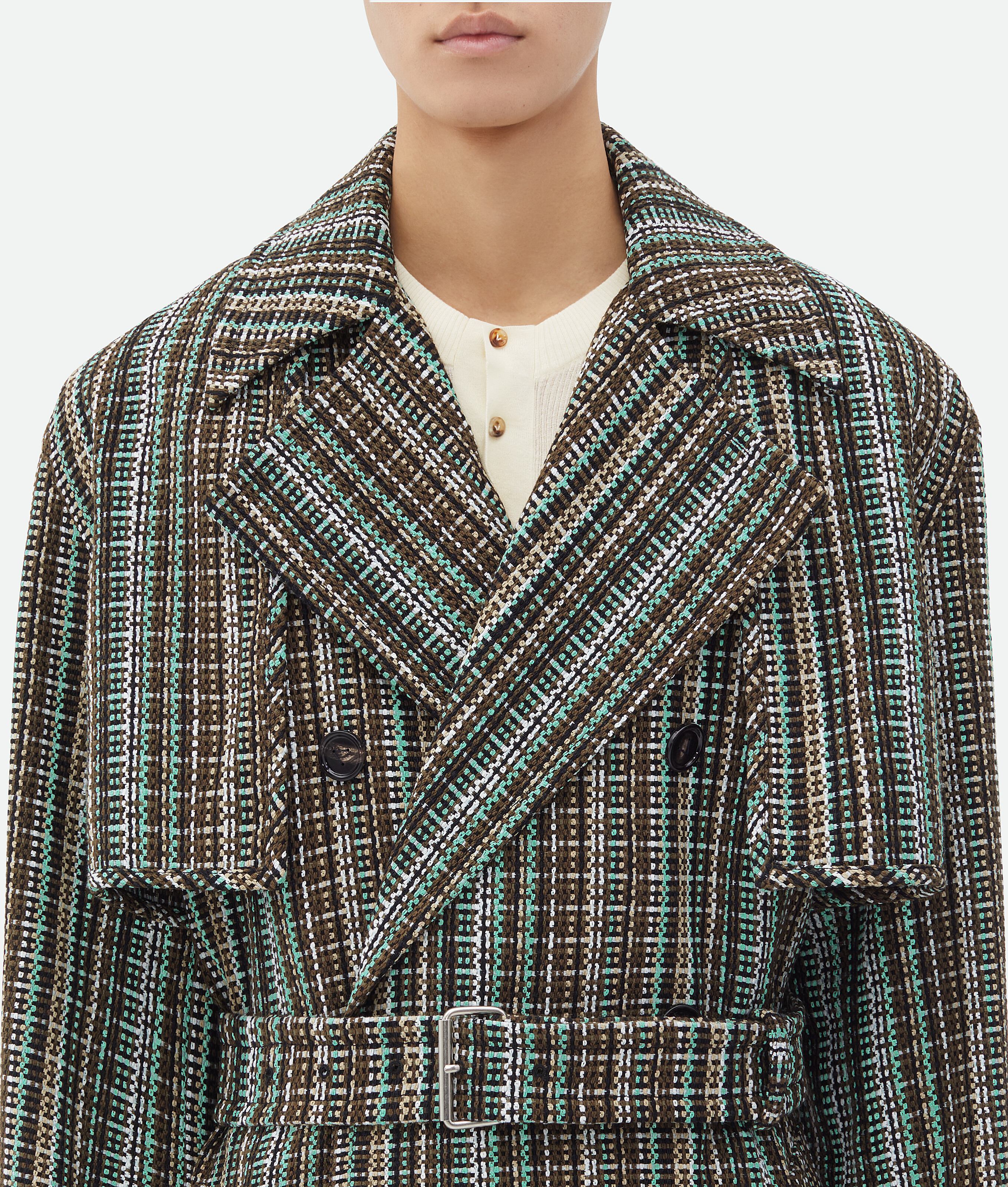 Bottega Veneta Cotton Check Trench Coat In Multicolor