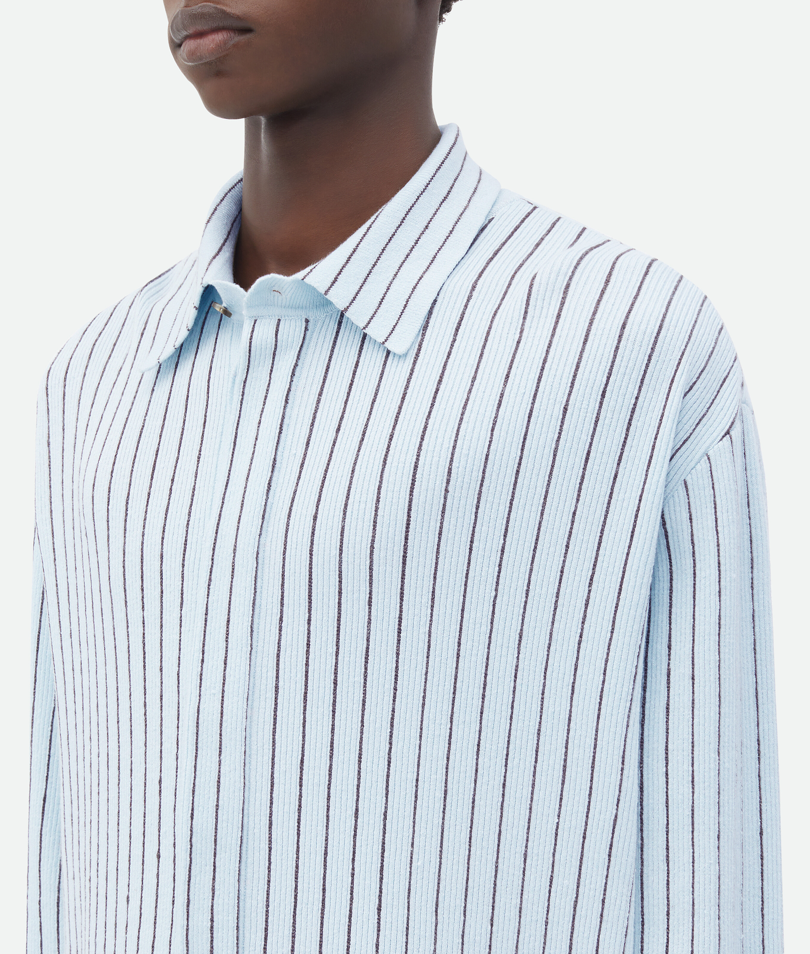 Shop Bottega Veneta Pinstripe Knitted Linen Shirt In Blue