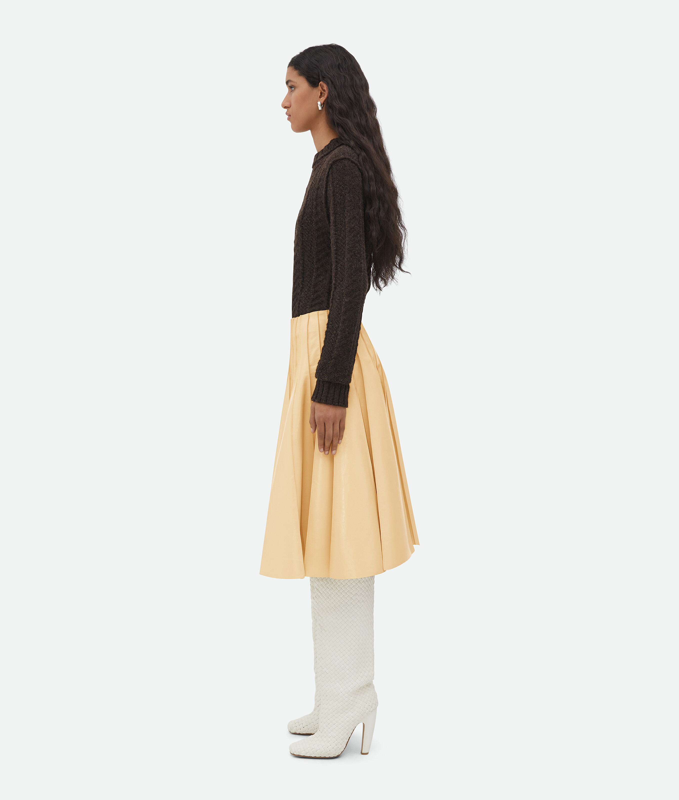 Shop Bottega Veneta Leather Plissé Maxi Skirt In Yellow