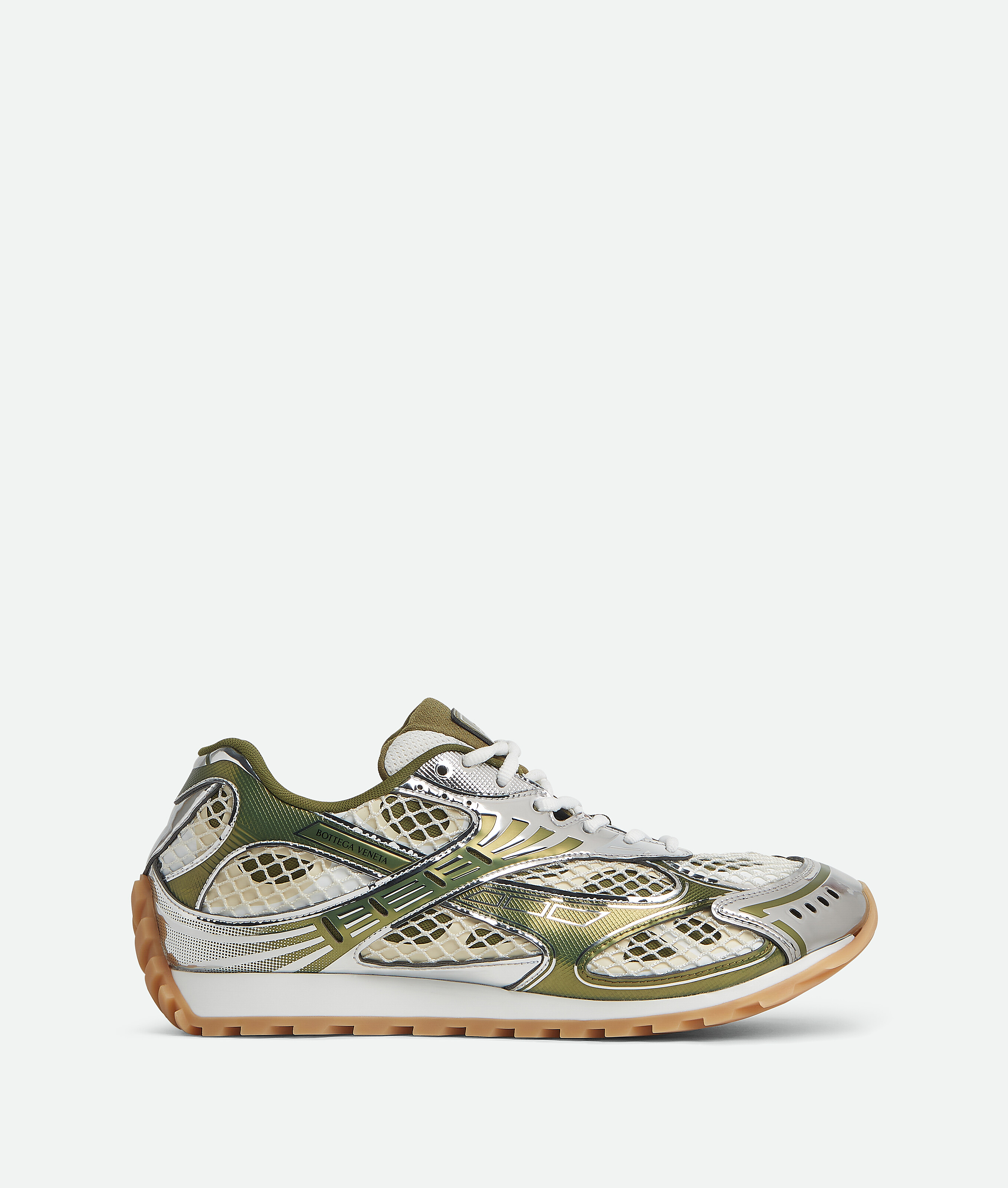 Bottega Veneta Green Sneakers With Unique Mesh Pattern And Durable Sole In Mud/white
