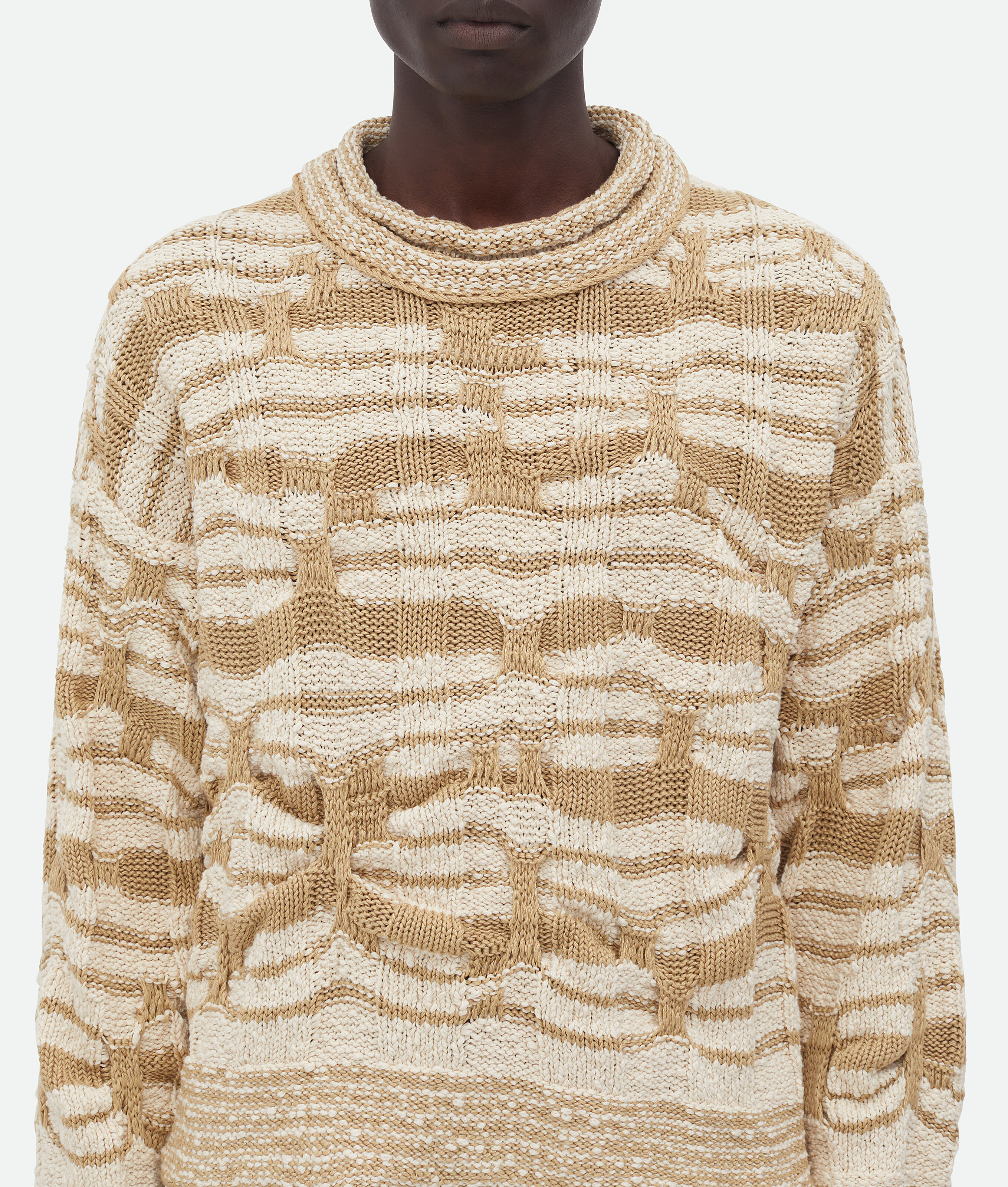 Shop Bottega Veneta Distorted Stripe Cotton Jumper In Beige