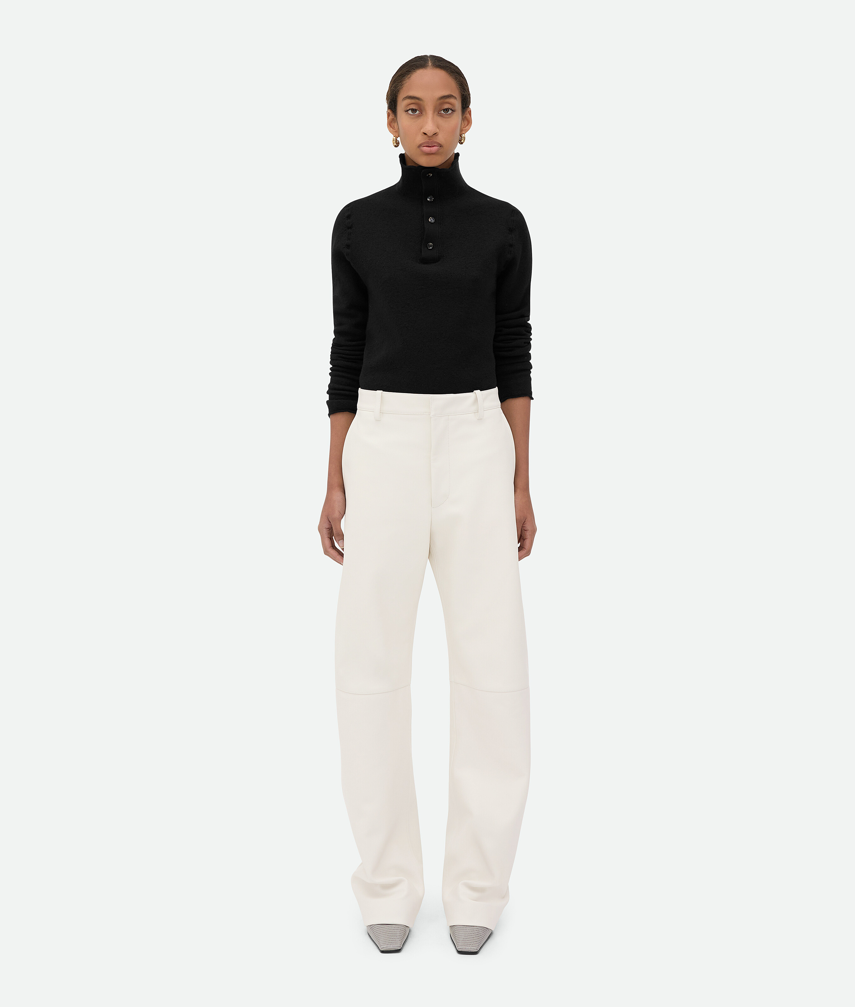 Bottega Veneta Leather Rounded Leg Trousers - White - Woman - 38 - Lambskin